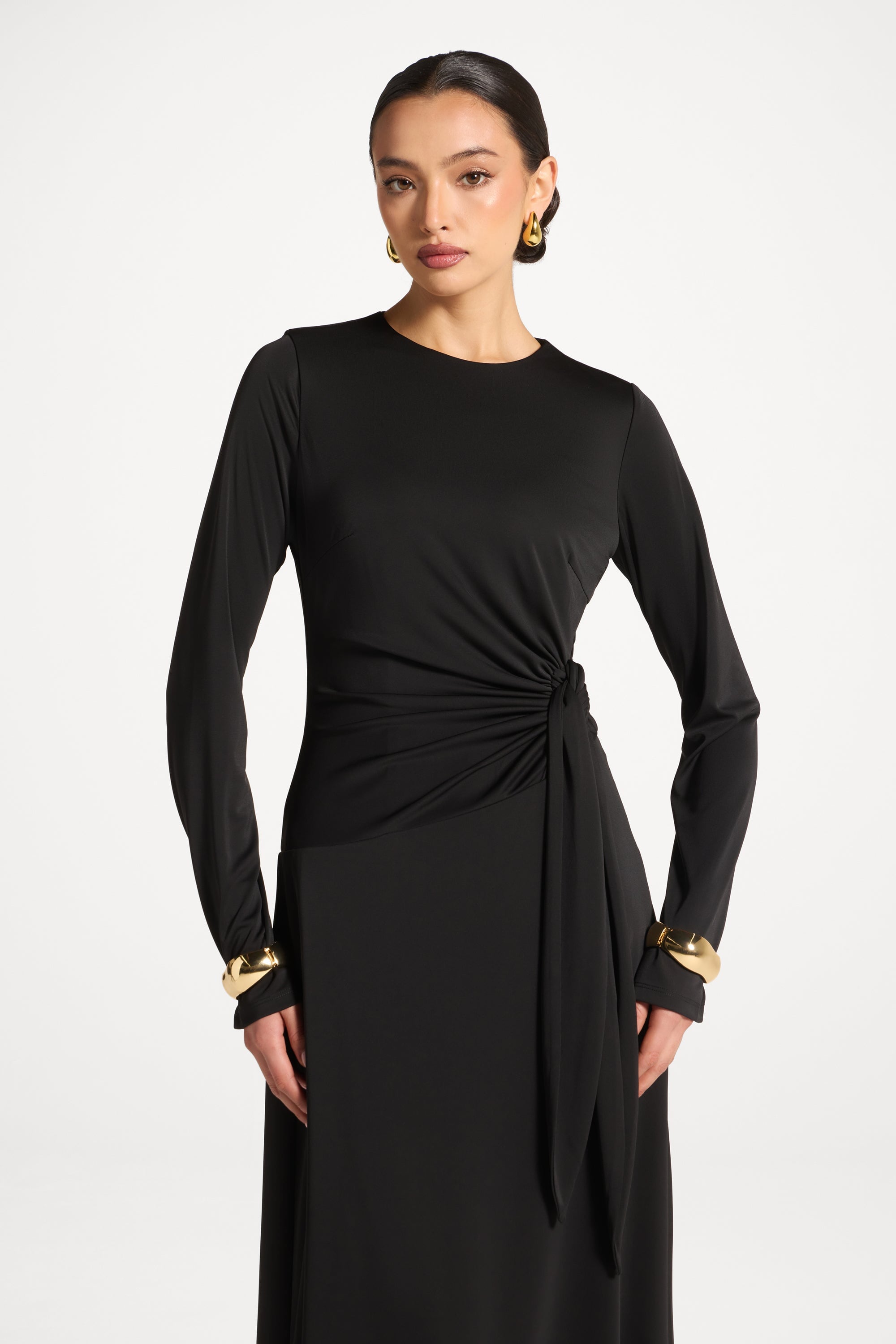 Side Tie Maxi Dress - Black Abayas Veiled