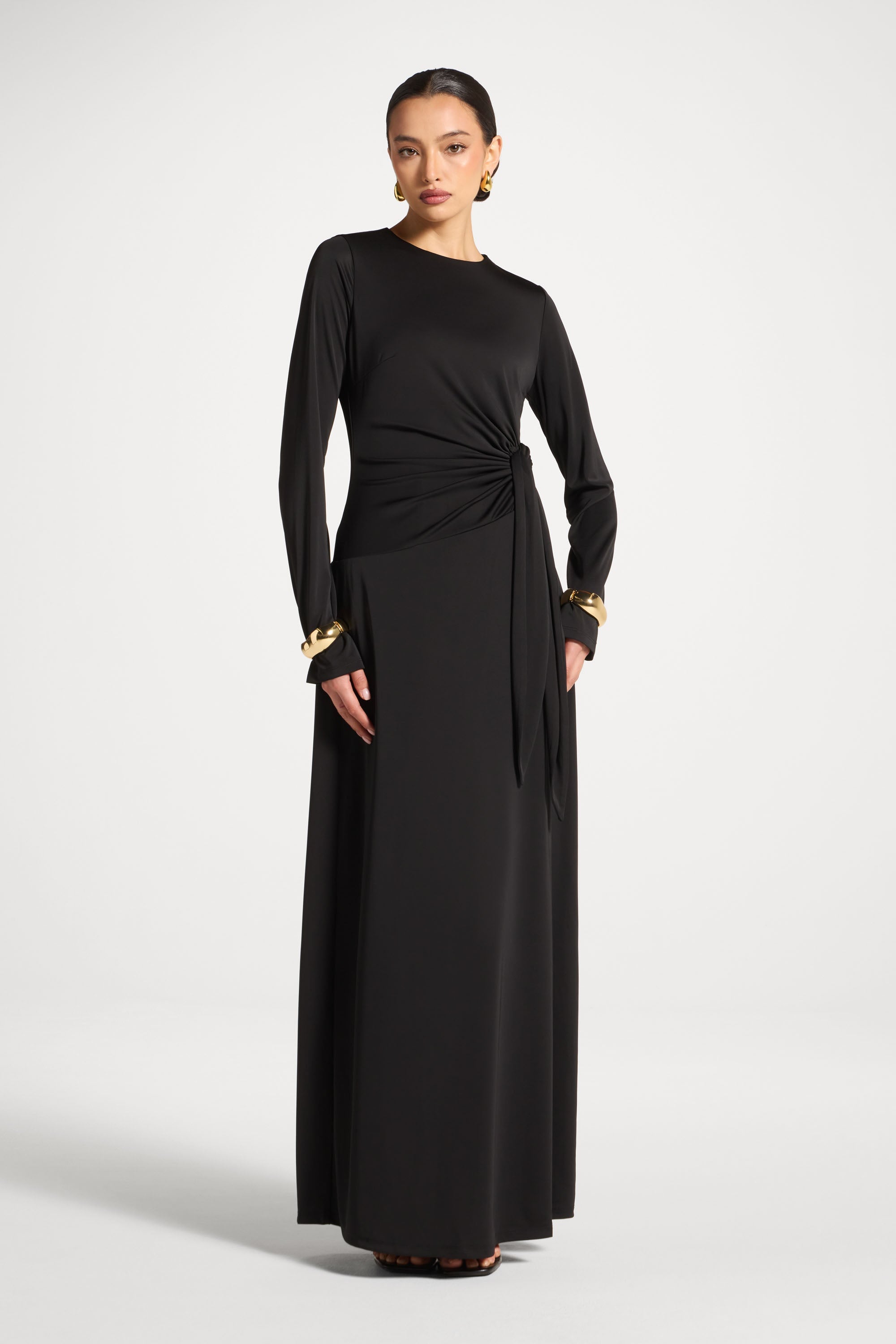 Side Tie Maxi Dress - Black Abayas Veiled