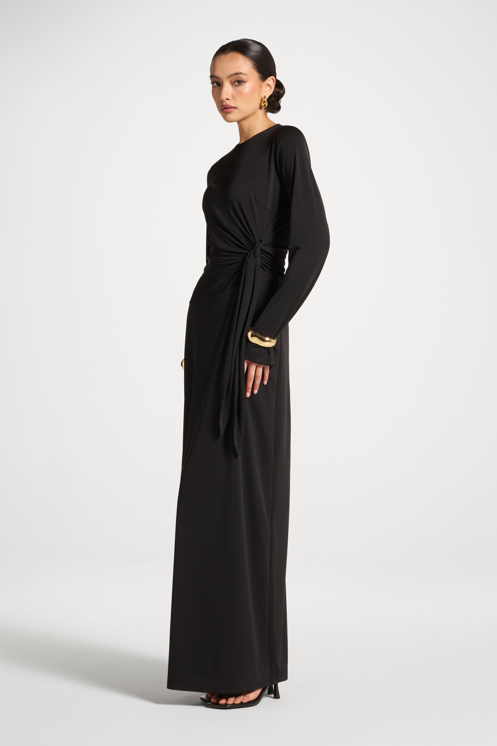 Side Tie Maxi Dress - Black Abayas Veiled