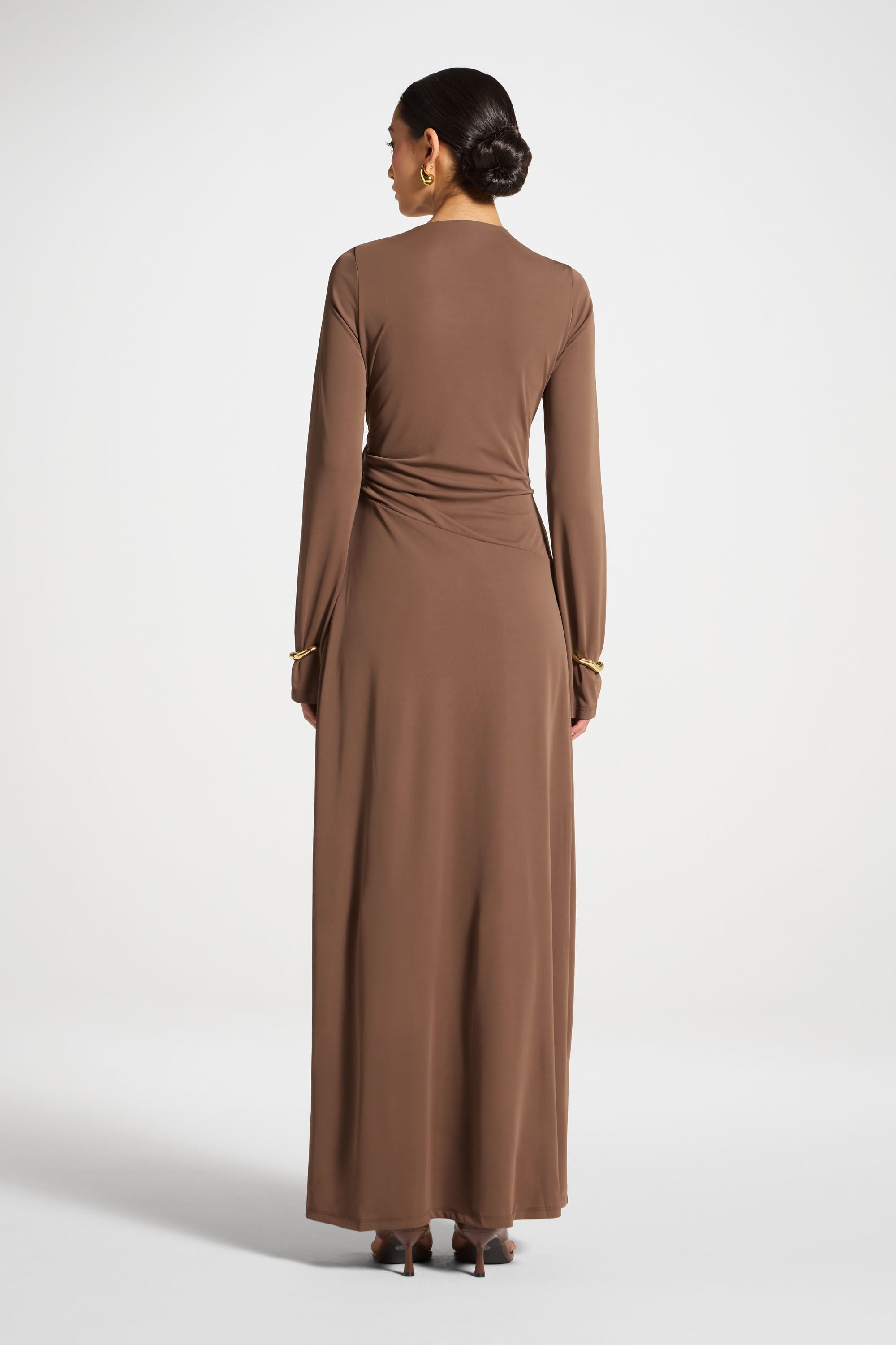 Side Tie Maxi Dress - Coffee Abayas Veiled