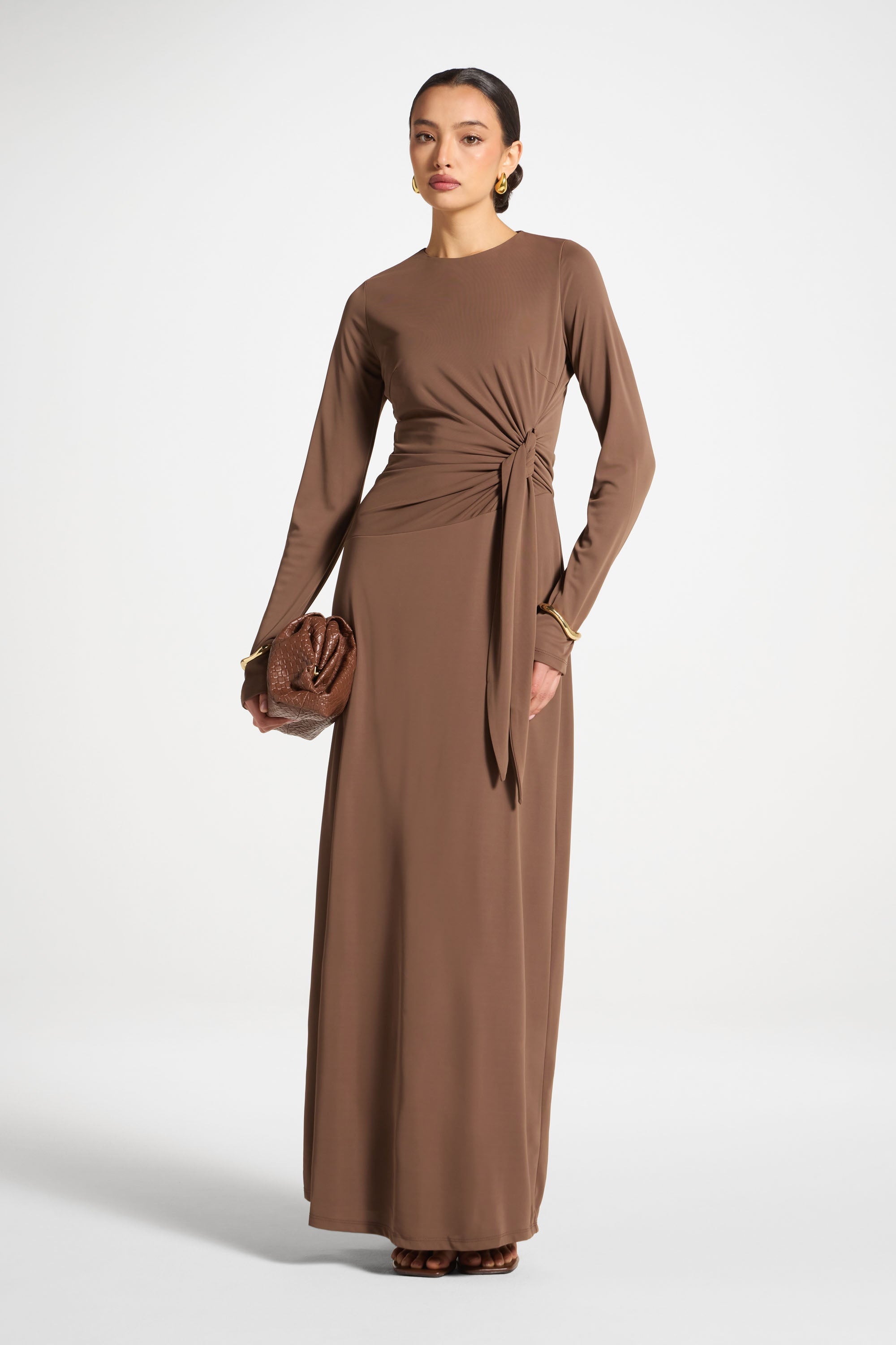 Side Tie Maxi Dress - Coffee Abayas Veiled