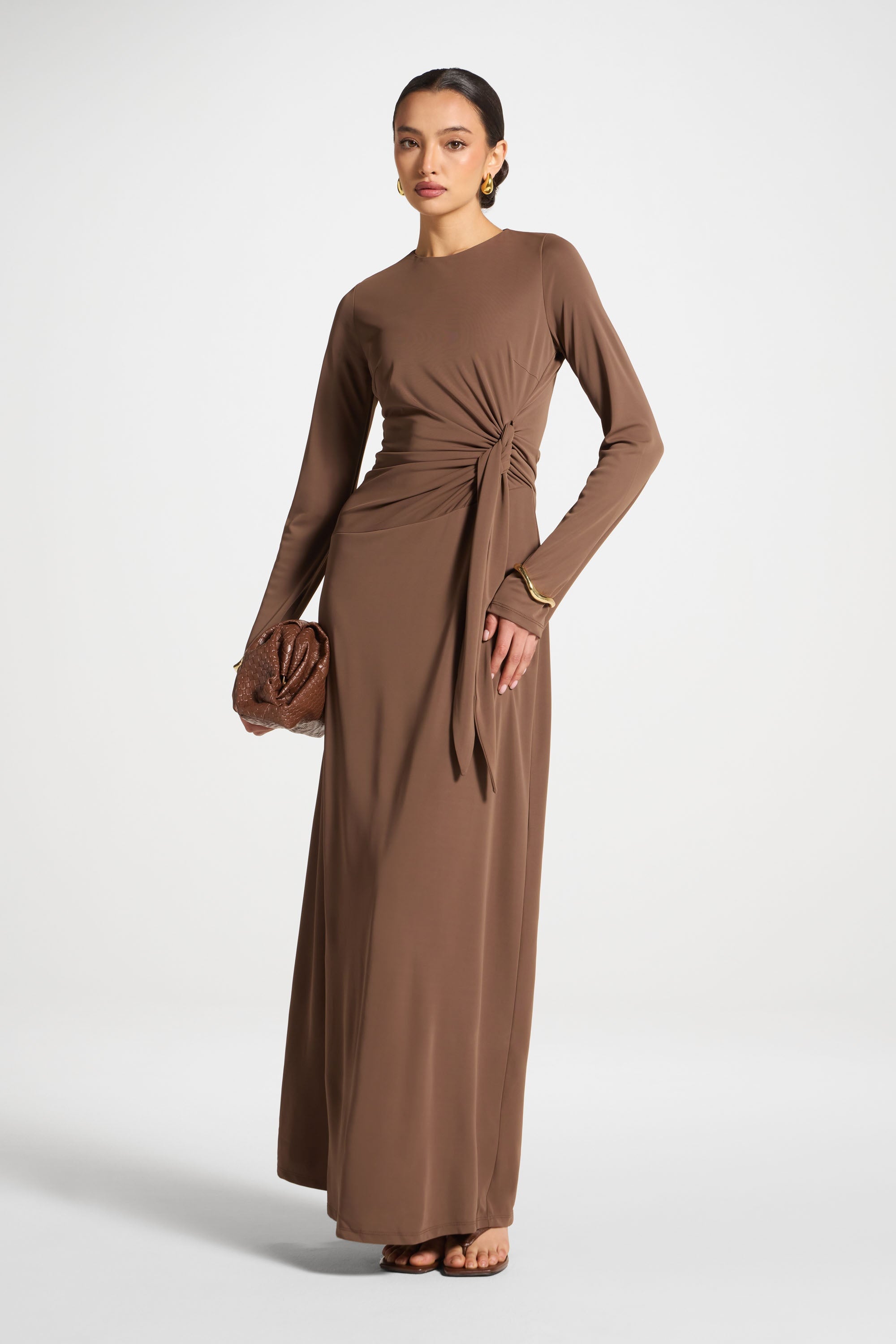 Side Tie Maxi Dress - Coffee Abayas Veiled