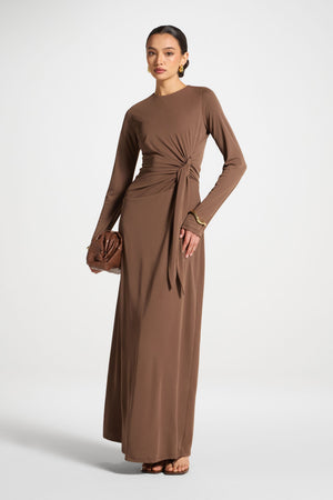 Side Tie Maxi Dress - Coffee