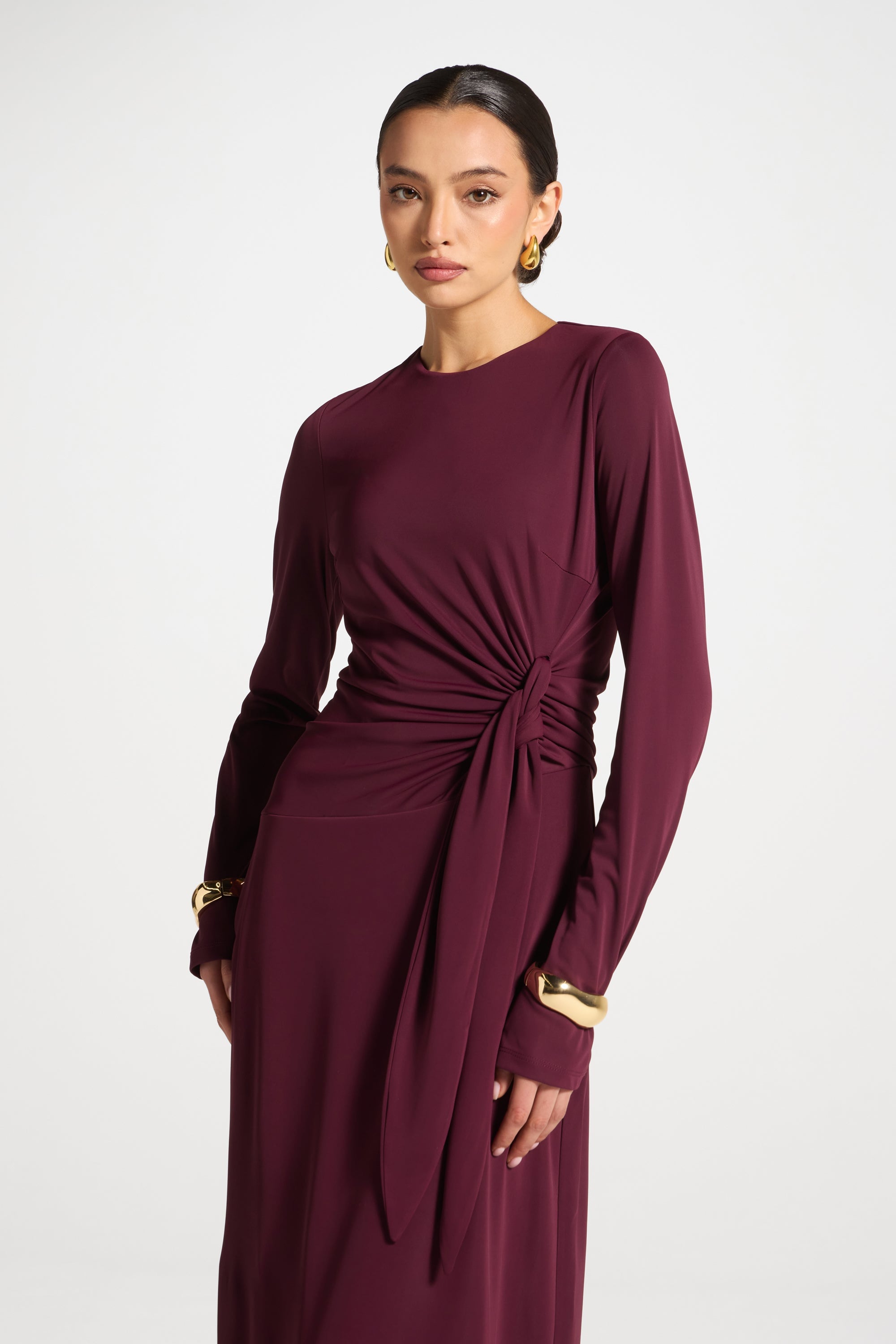 Side Tie Maxi Dress - Fig Abayas Veiled