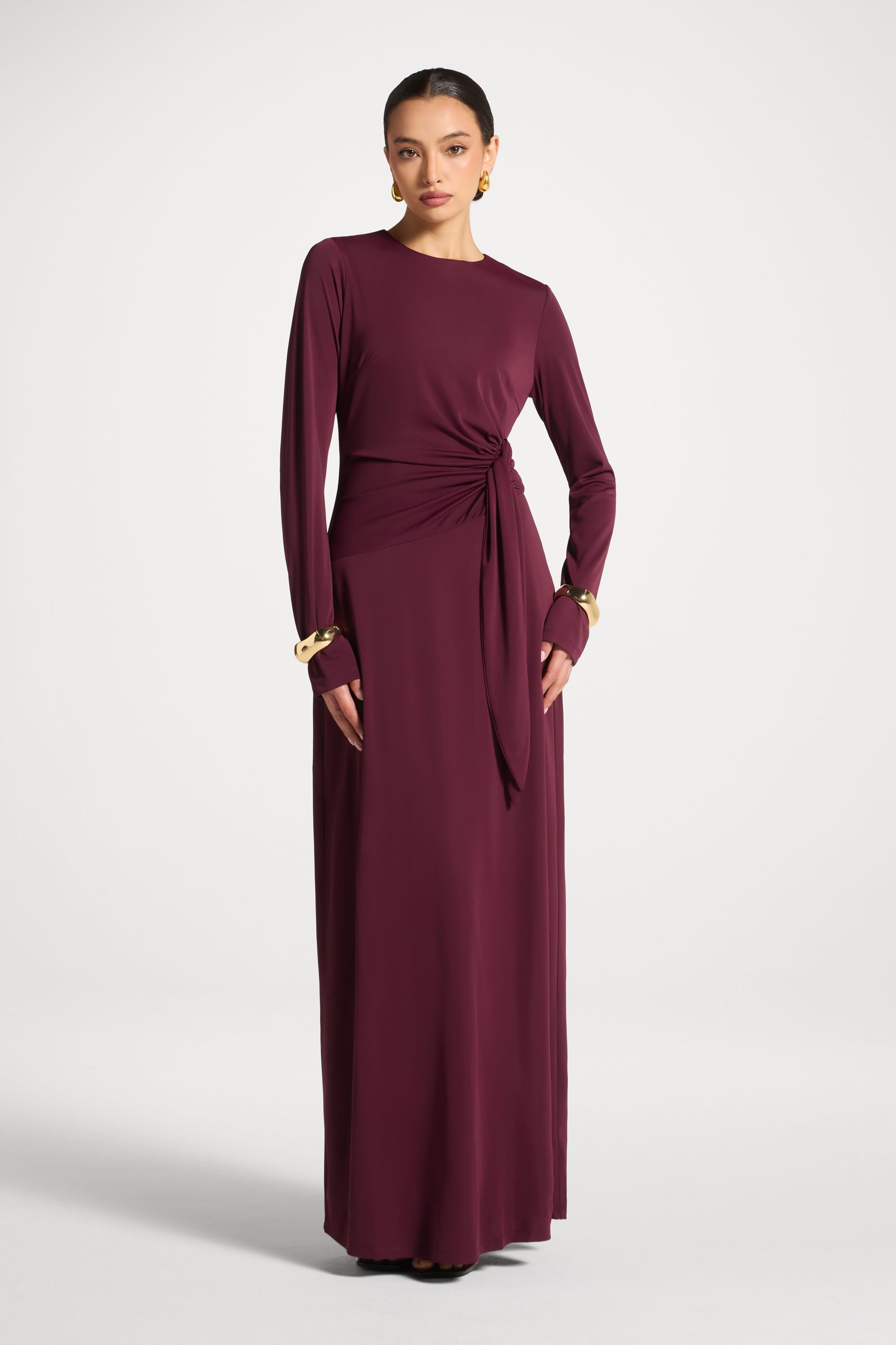 Side Tie Maxi Dress - Fig Abayas Veiled