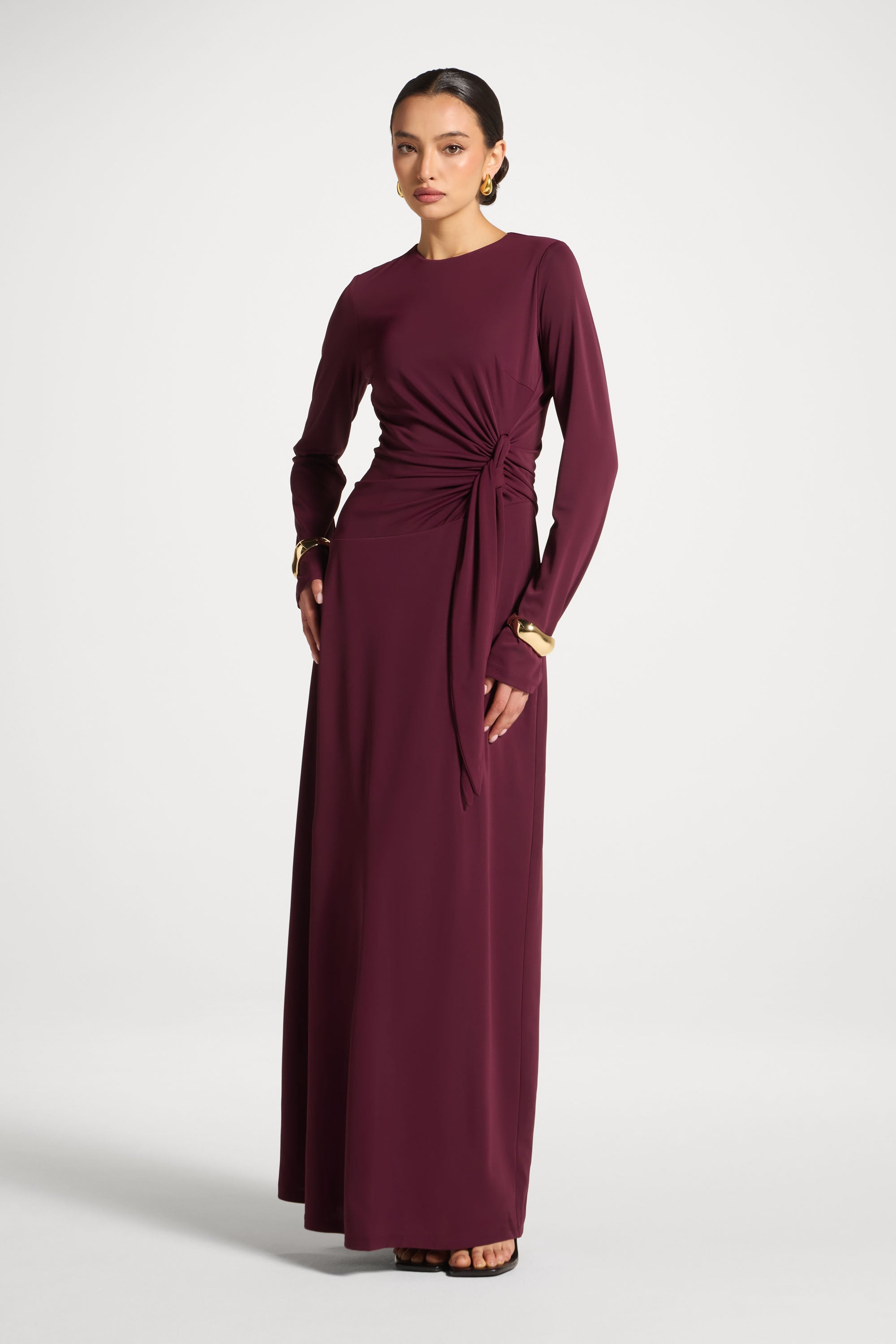 Side Tie Maxi Dress - Fig Abayas Veiled