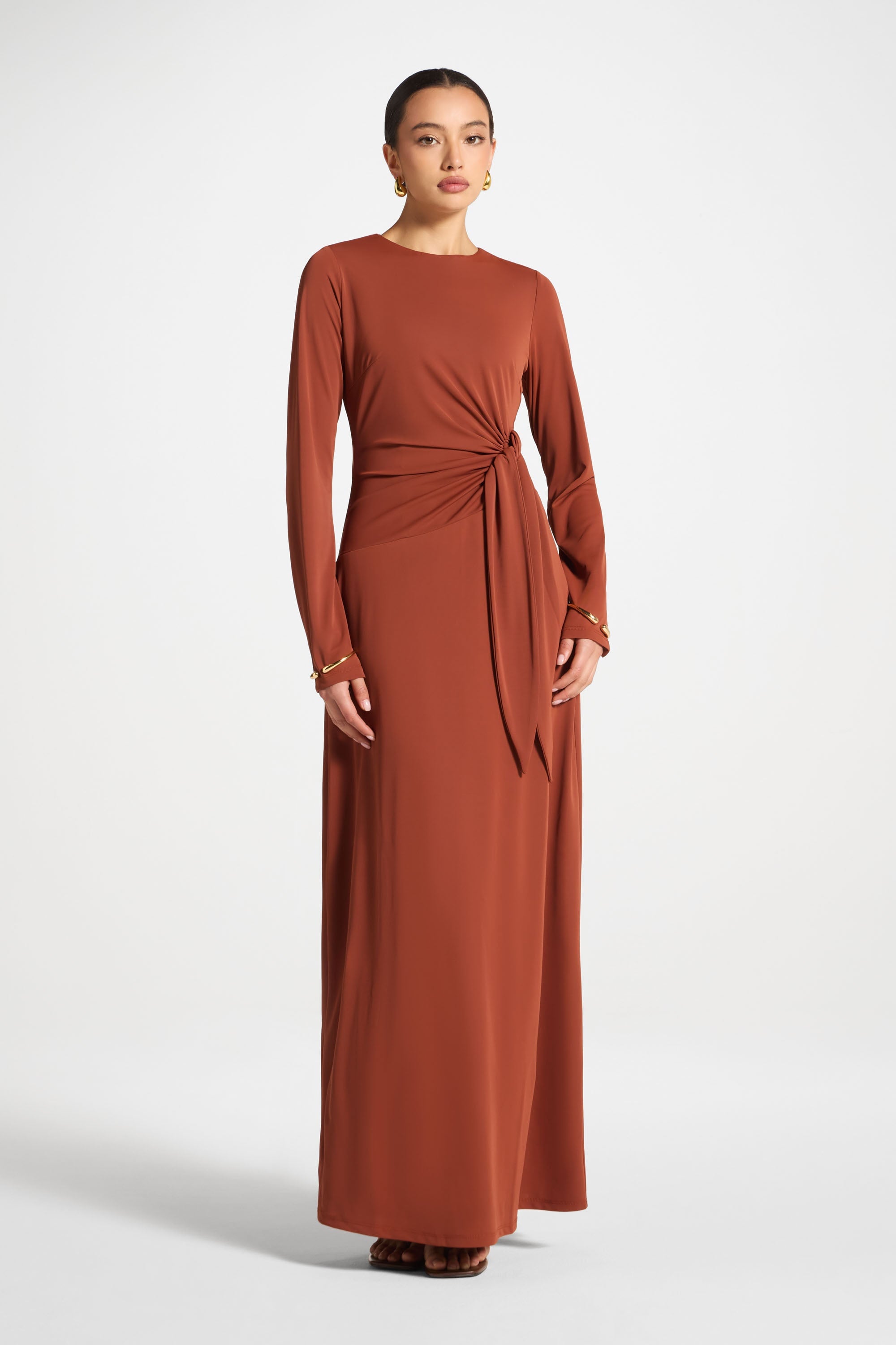 Side Tie Maxi Dress - Terracotta Abayas Veiled