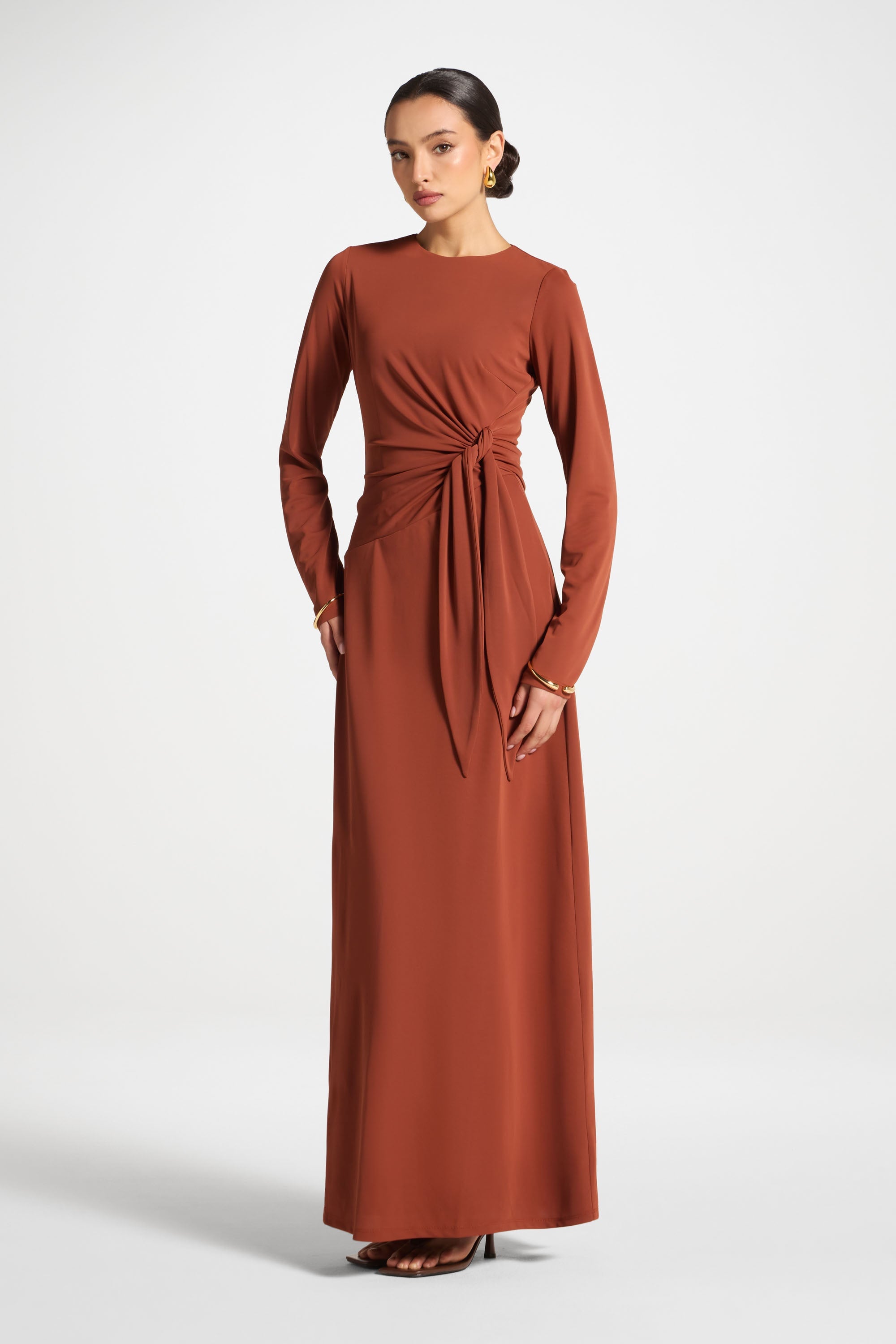 Side Tie Maxi Dress - Terracotta Abayas Veiled