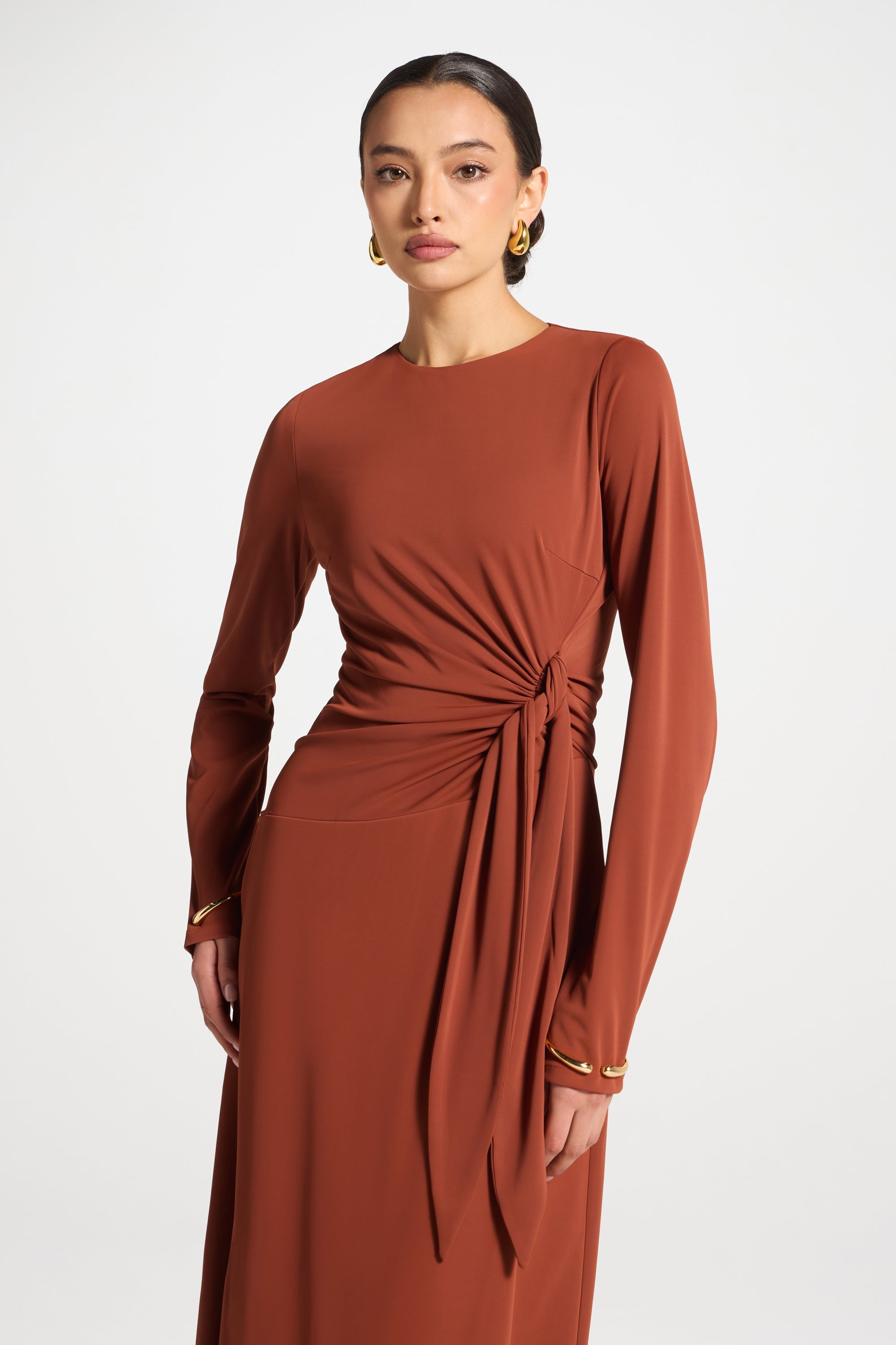 Side Tie Maxi Dress - Terracotta Abayas Veiled