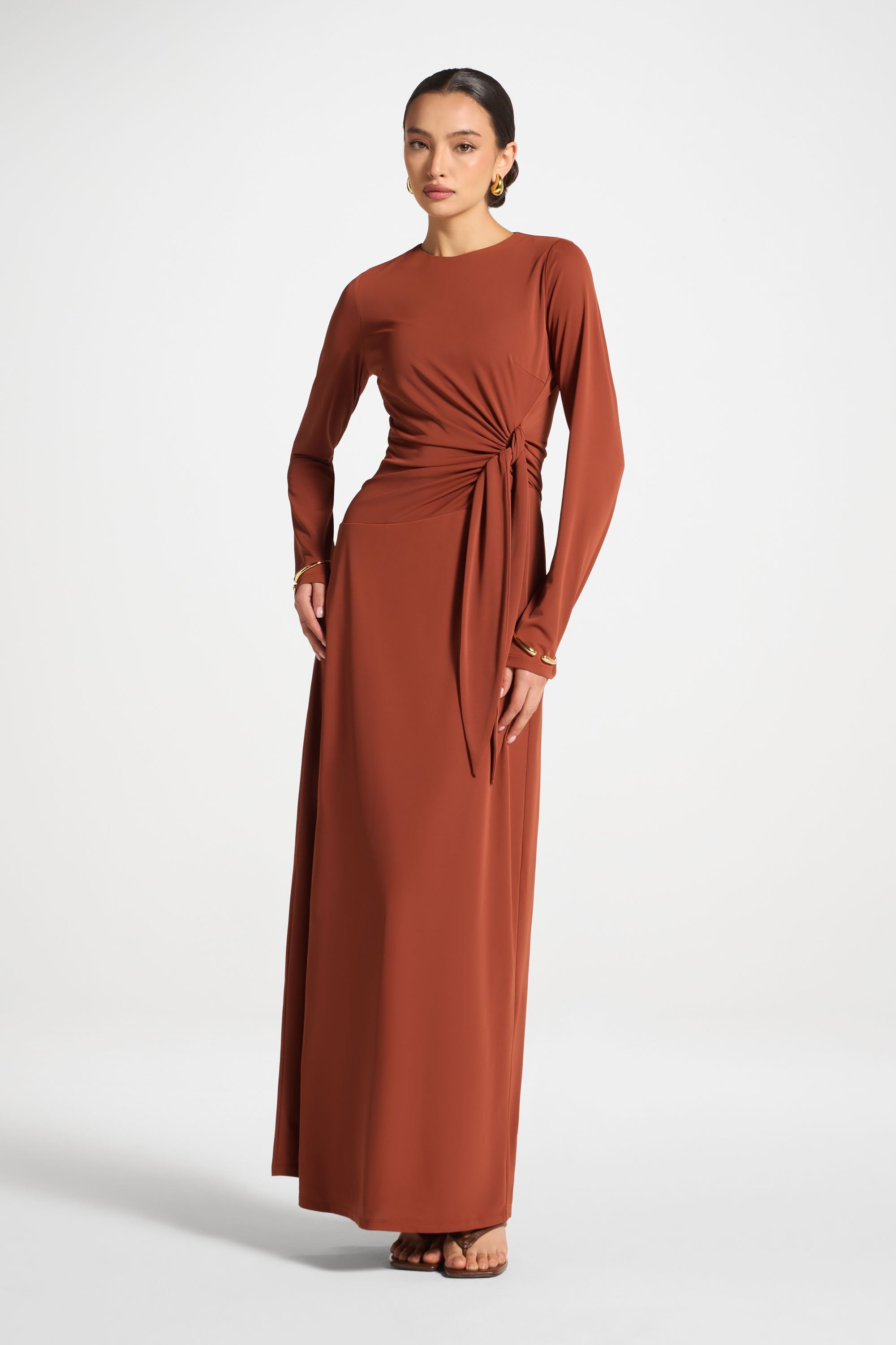 Side Tie Maxi Dress - Terracotta Abayas Veiled