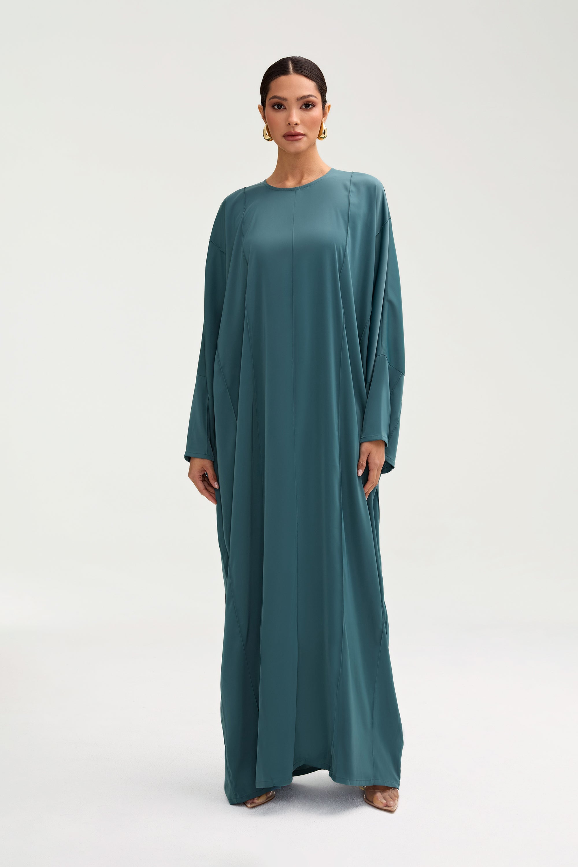 Sidrah Satin Kaftan - Teal Clothing Veiled 