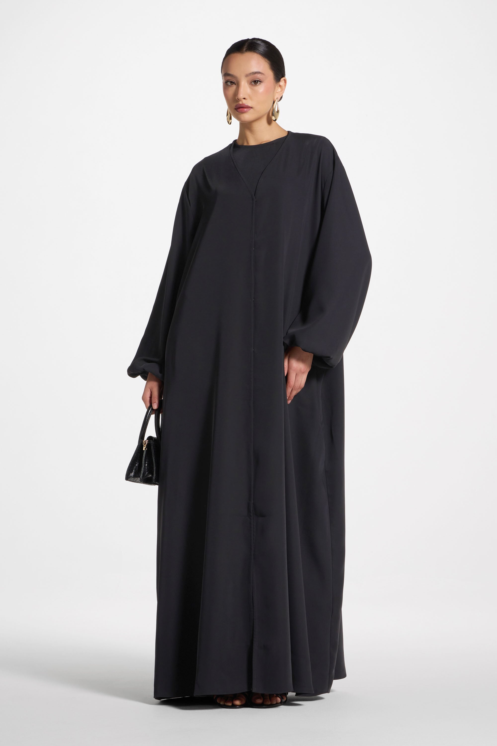 Signature Balloon Sleeve Open Abaya - Black Abayas Veiled