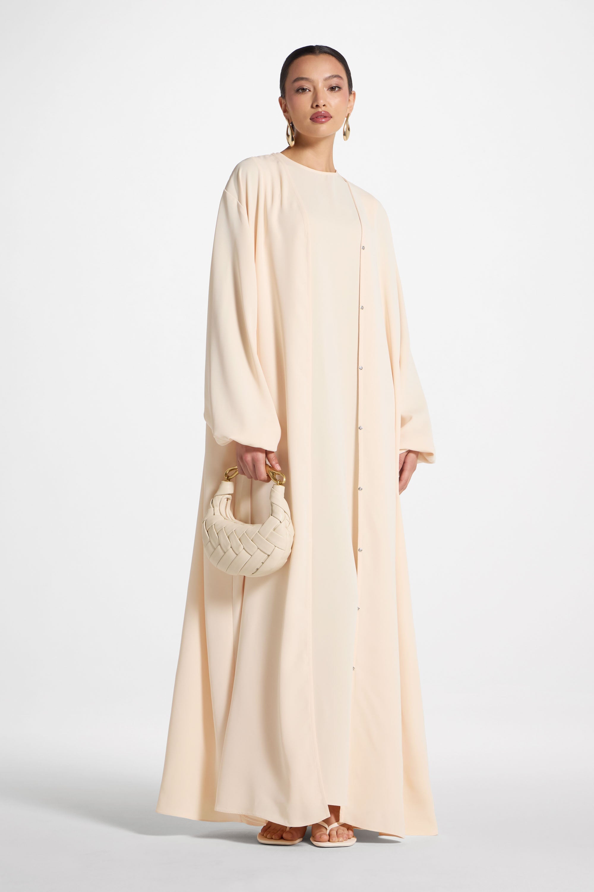 Signature Balloon Sleeve Open Abaya - Custard Abayas Veiled