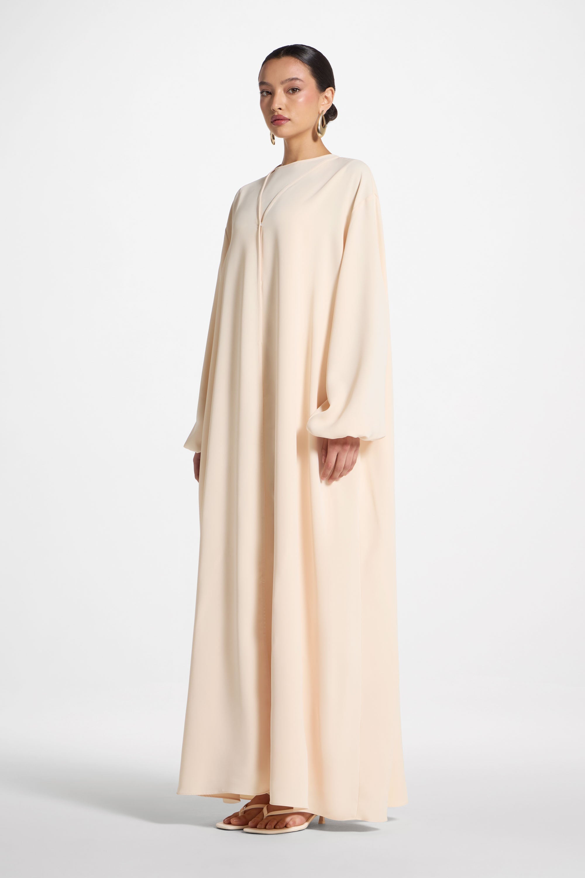 Signature Balloon Sleeve Open Abaya - Custard Abayas Veiled