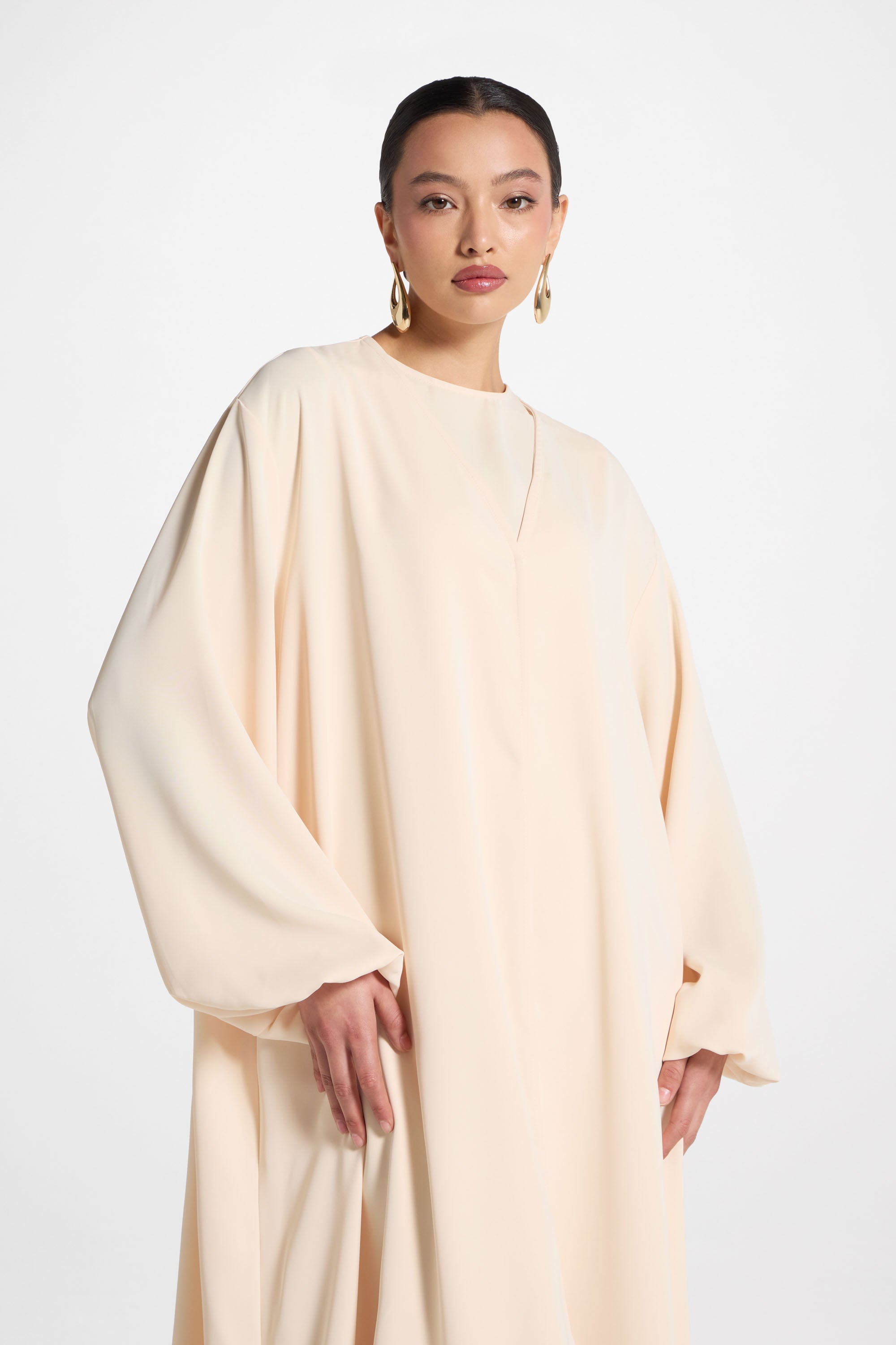 Signature Balloon Sleeve Open Abaya - Custard Abayas Veiled