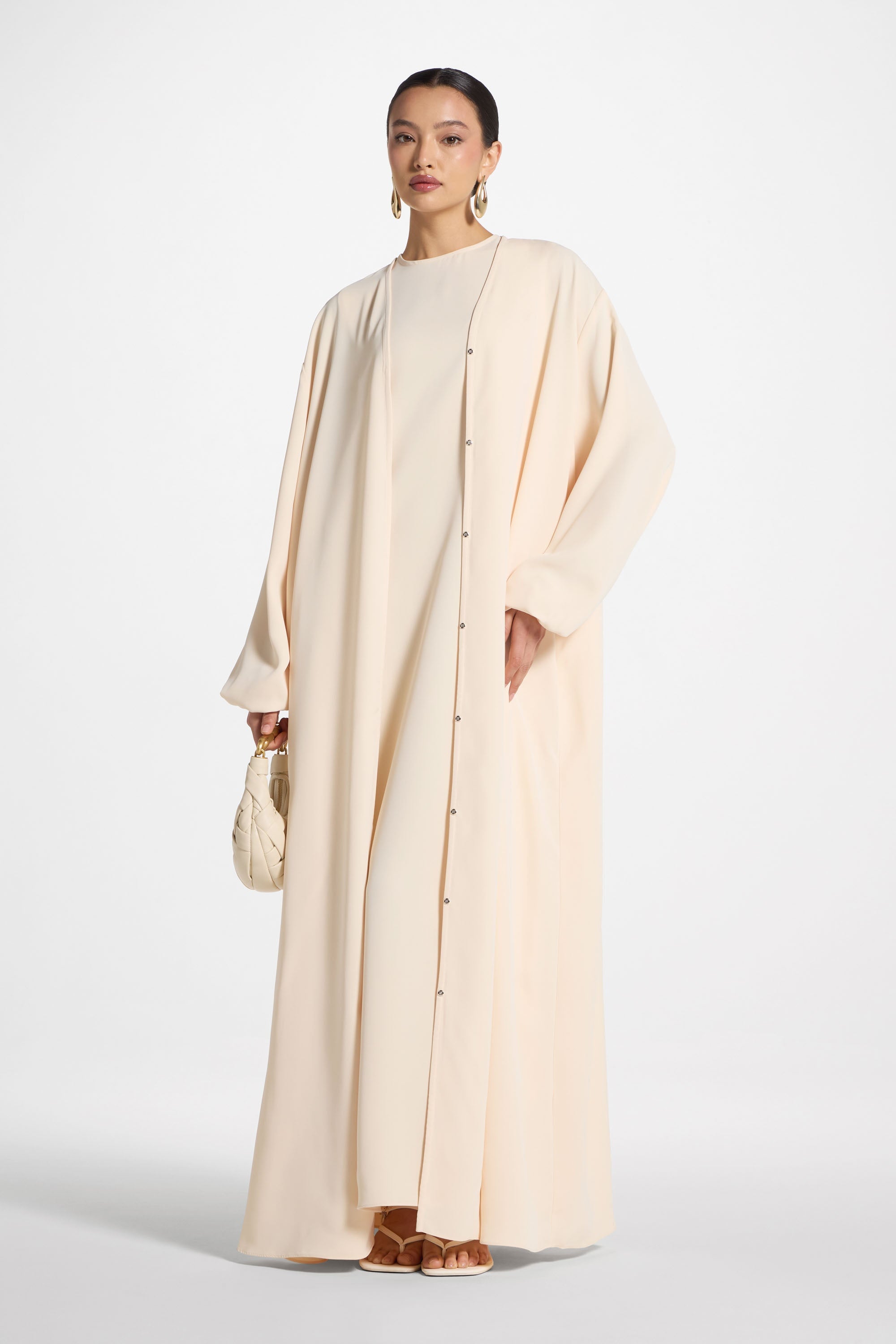 Signature Balloon Sleeve Open Abaya - Custard Abayas Veiled