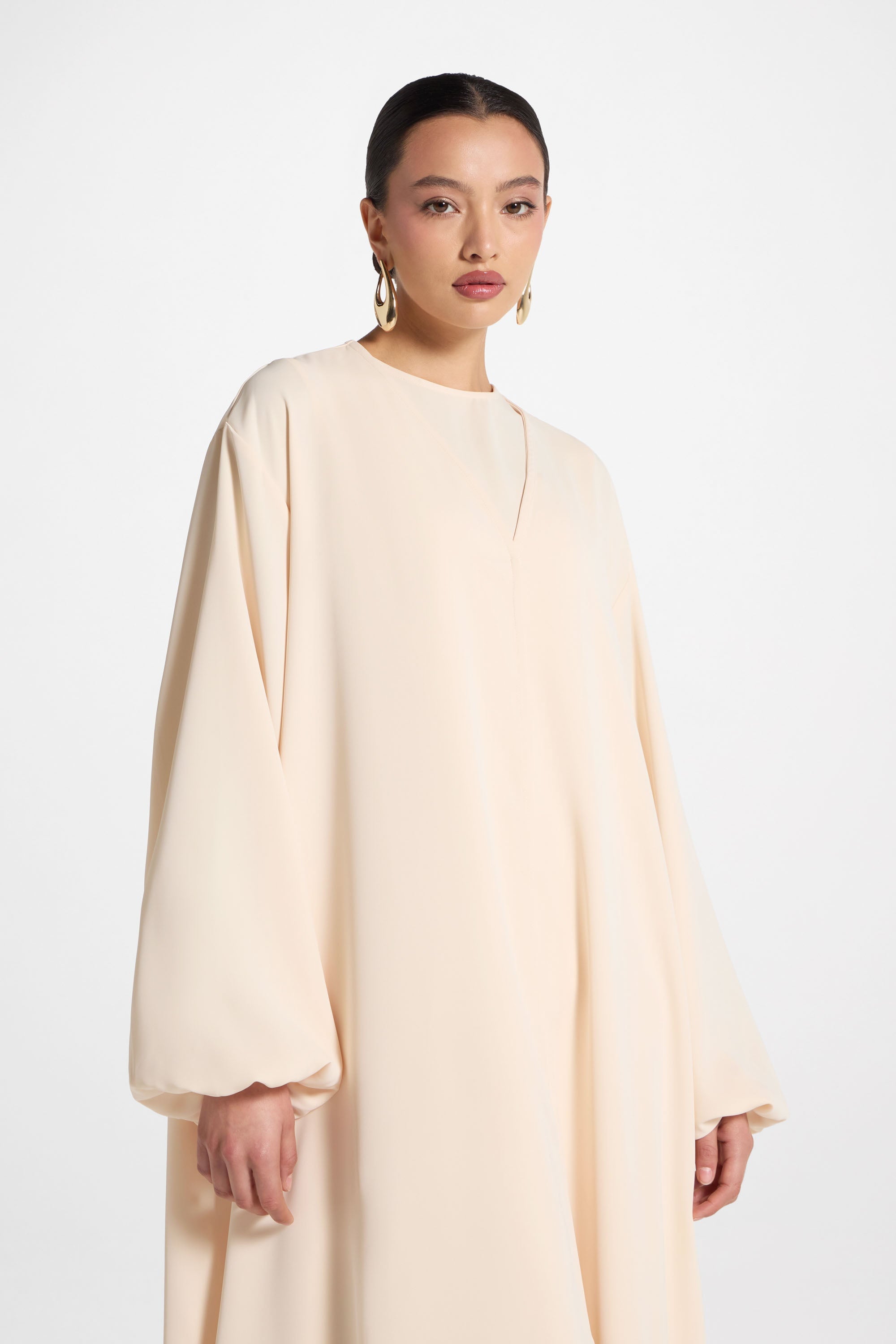 Signature Balloon Sleeve Open Abaya - Custard Abayas Veiled