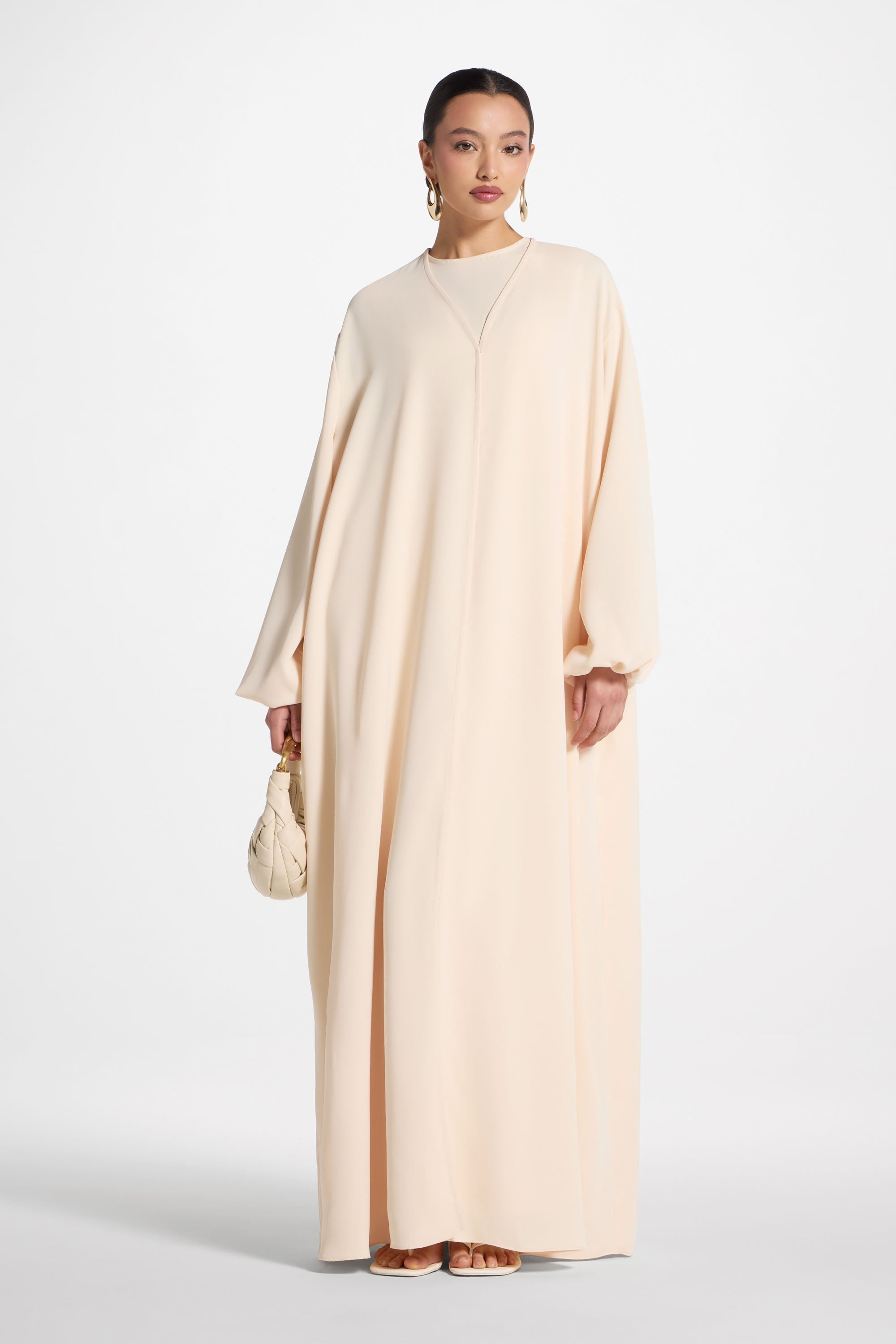 Signature Balloon Sleeve Open Abaya - Custard Abayas Veiled