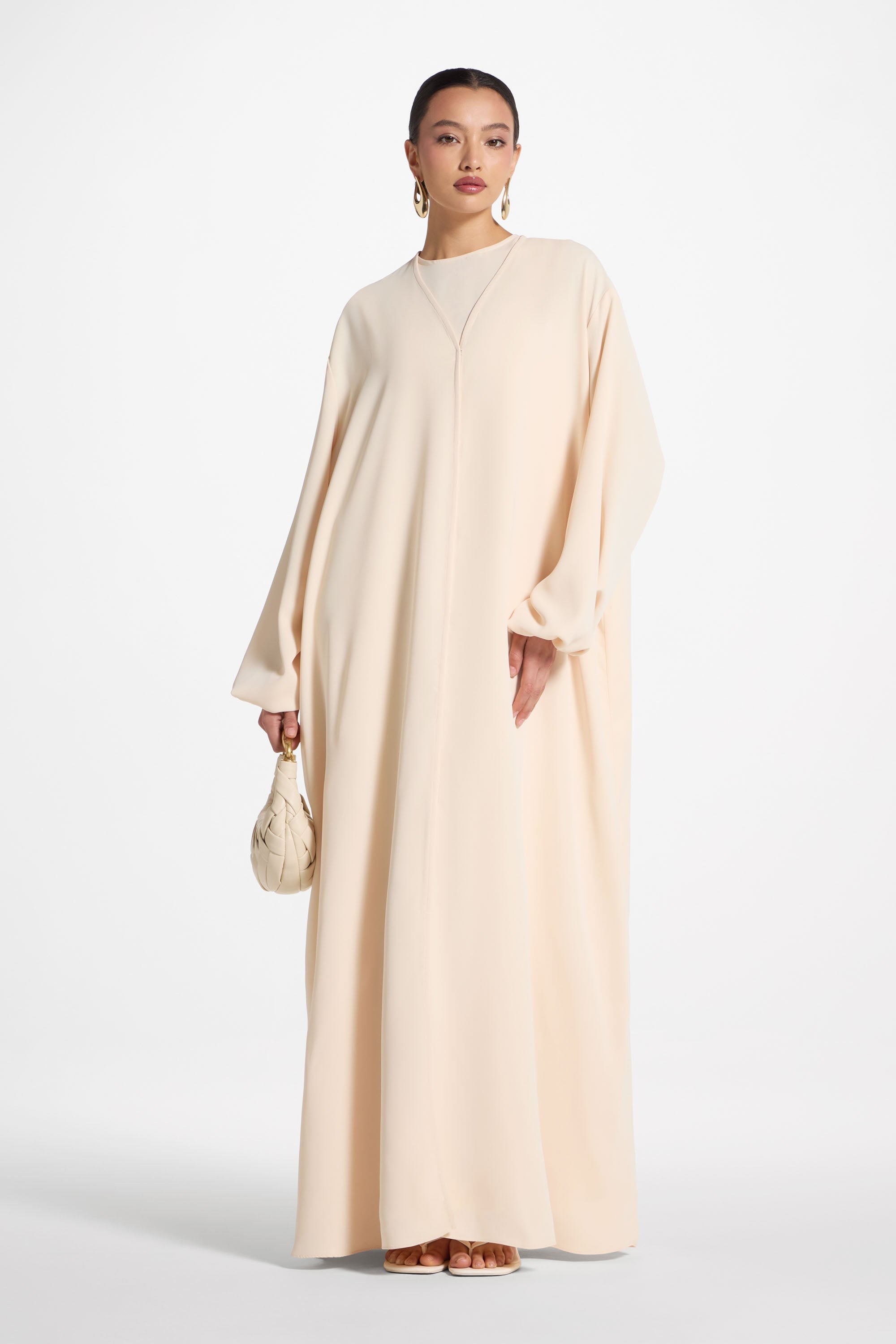 Signature Balloon Sleeve Open Abaya - Custard Abayas Veiled
