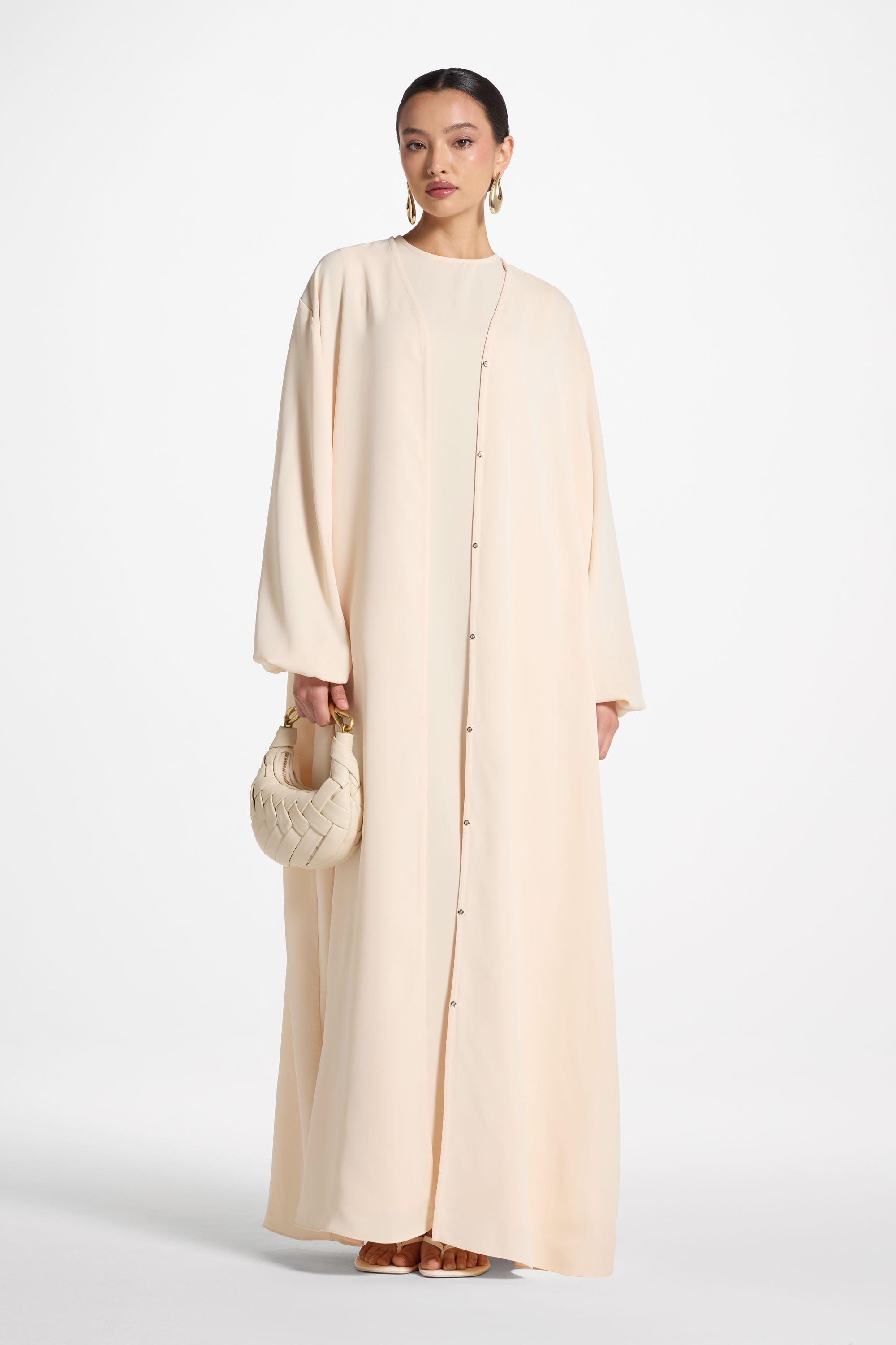 Signature Balloon Sleeve Open Abaya - Custard Abayas Veiled
