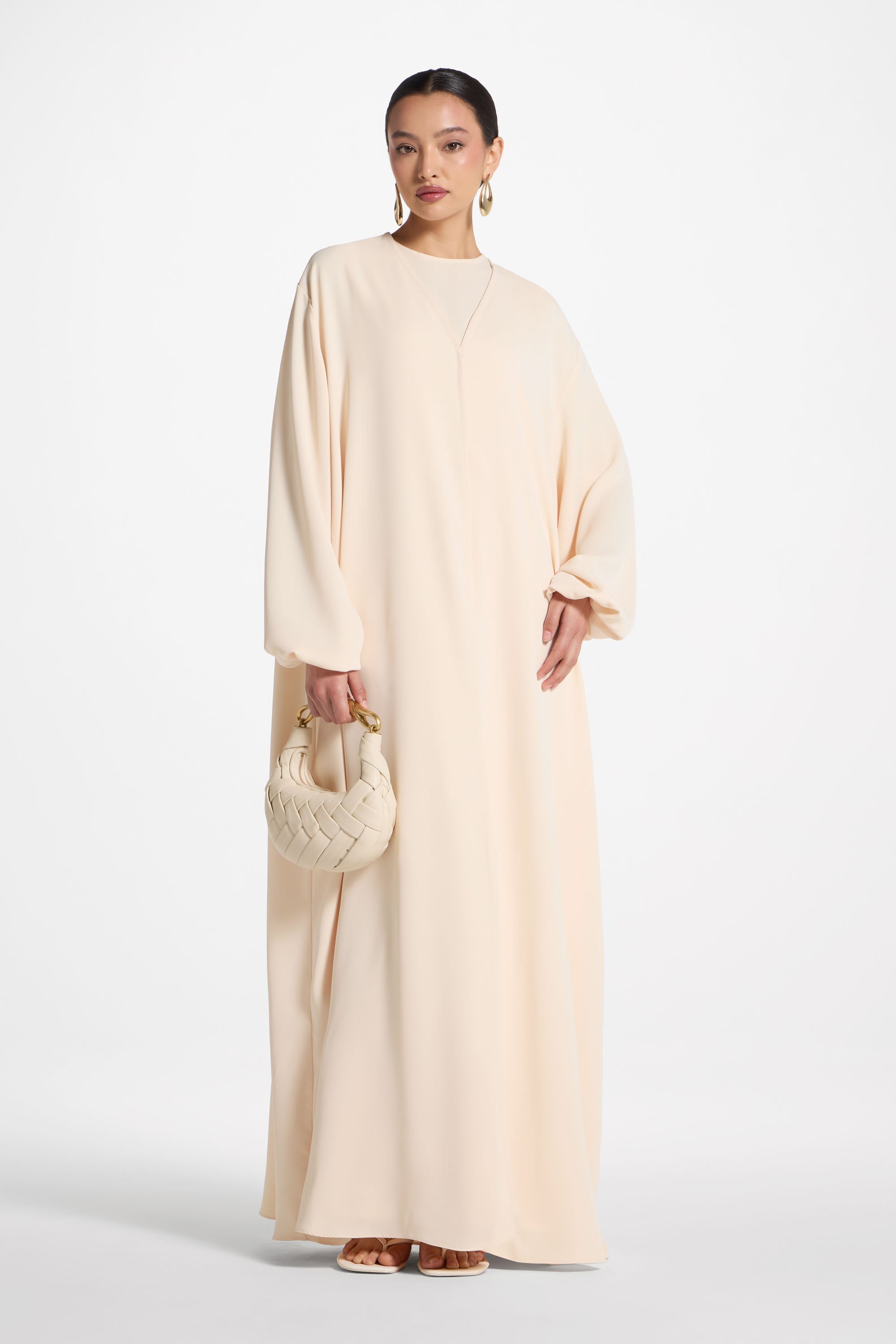 Signature Balloon Sleeve Open Abaya - Custard Abayas Veiled