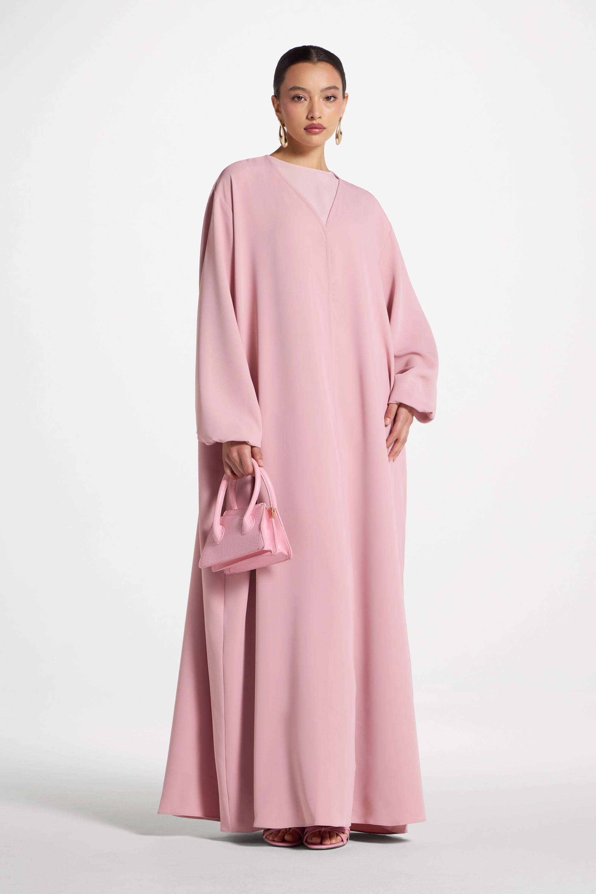 Signature Balloon Sleeve Open Abaya - Dark Pink Abayas Veiled