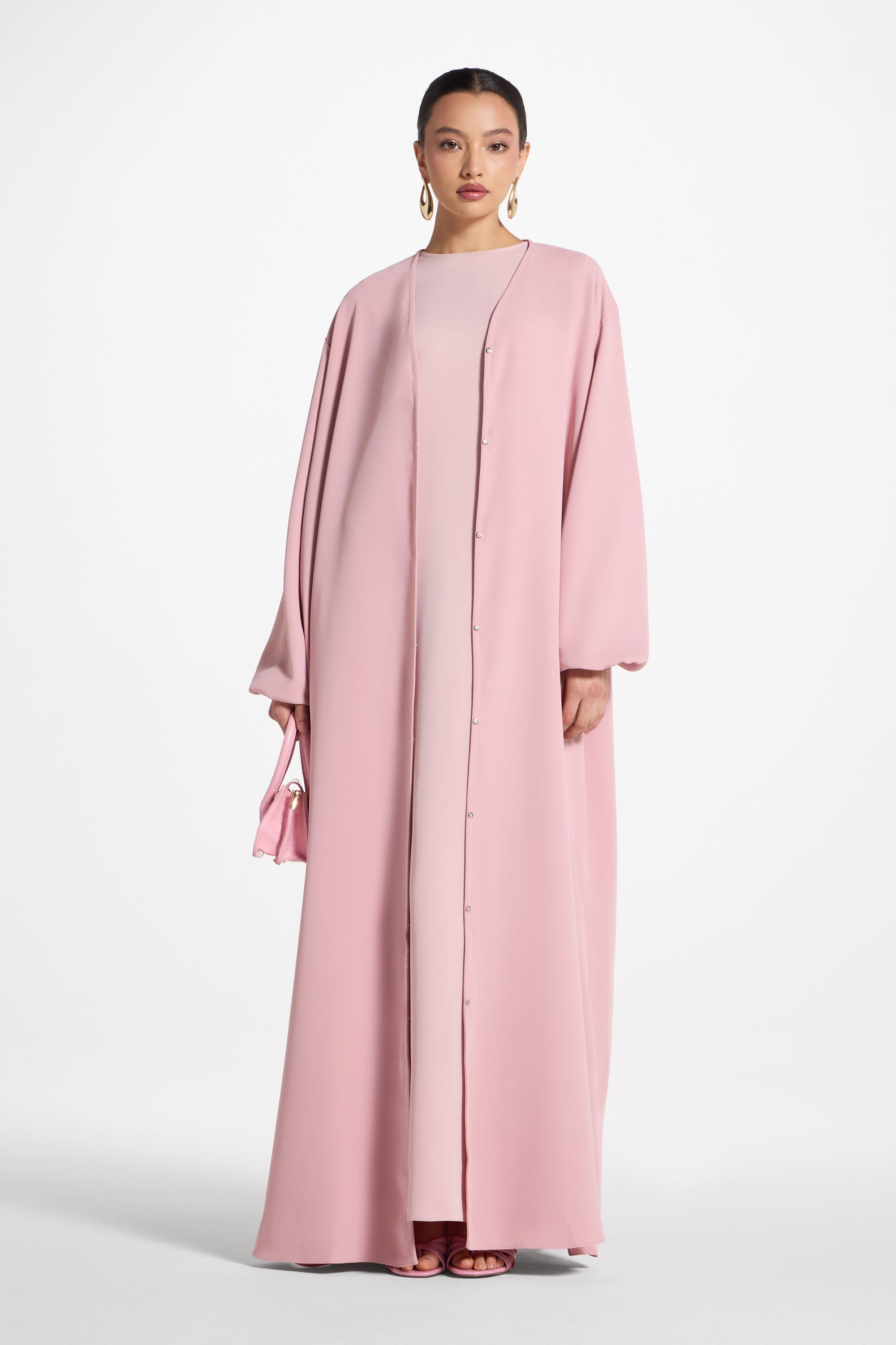 Signature Balloon Sleeve Open Abaya - Dark Pink Abayas Veiled