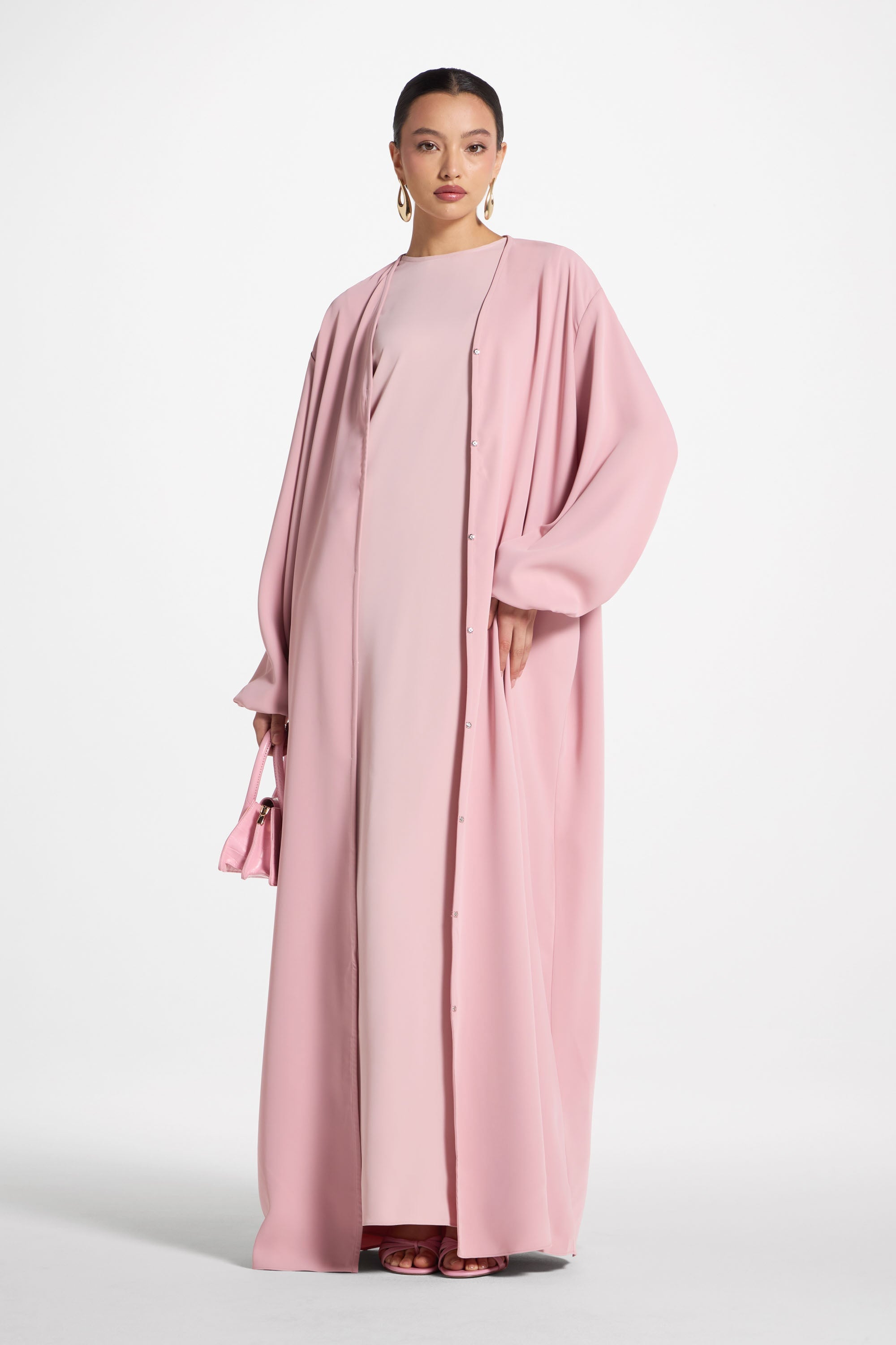 Signature Balloon Sleeve Open Abaya - Dark Pink Abayas Veiled