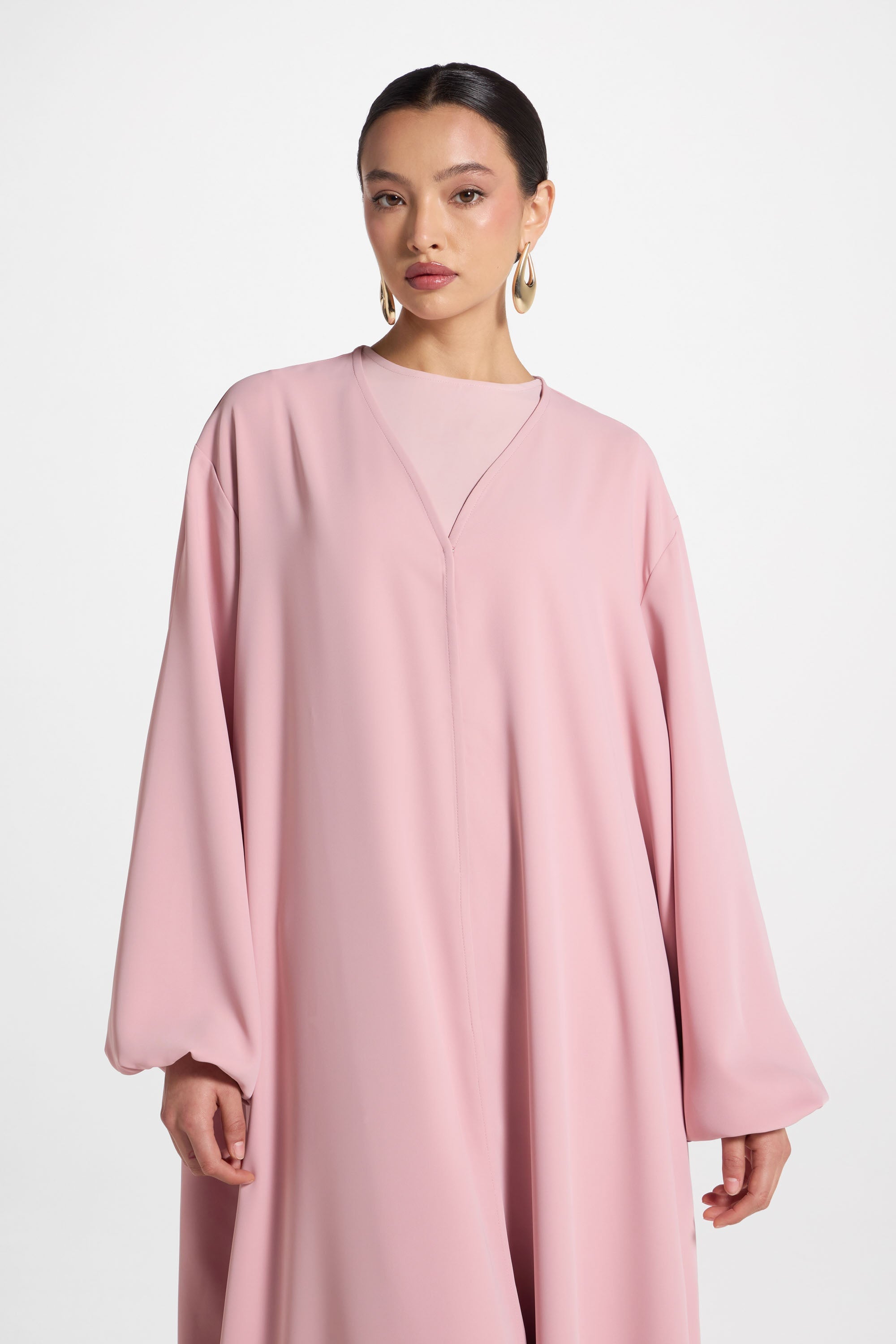 Signature Balloon Sleeve Open Abaya - Dark Pink Abayas Veiled