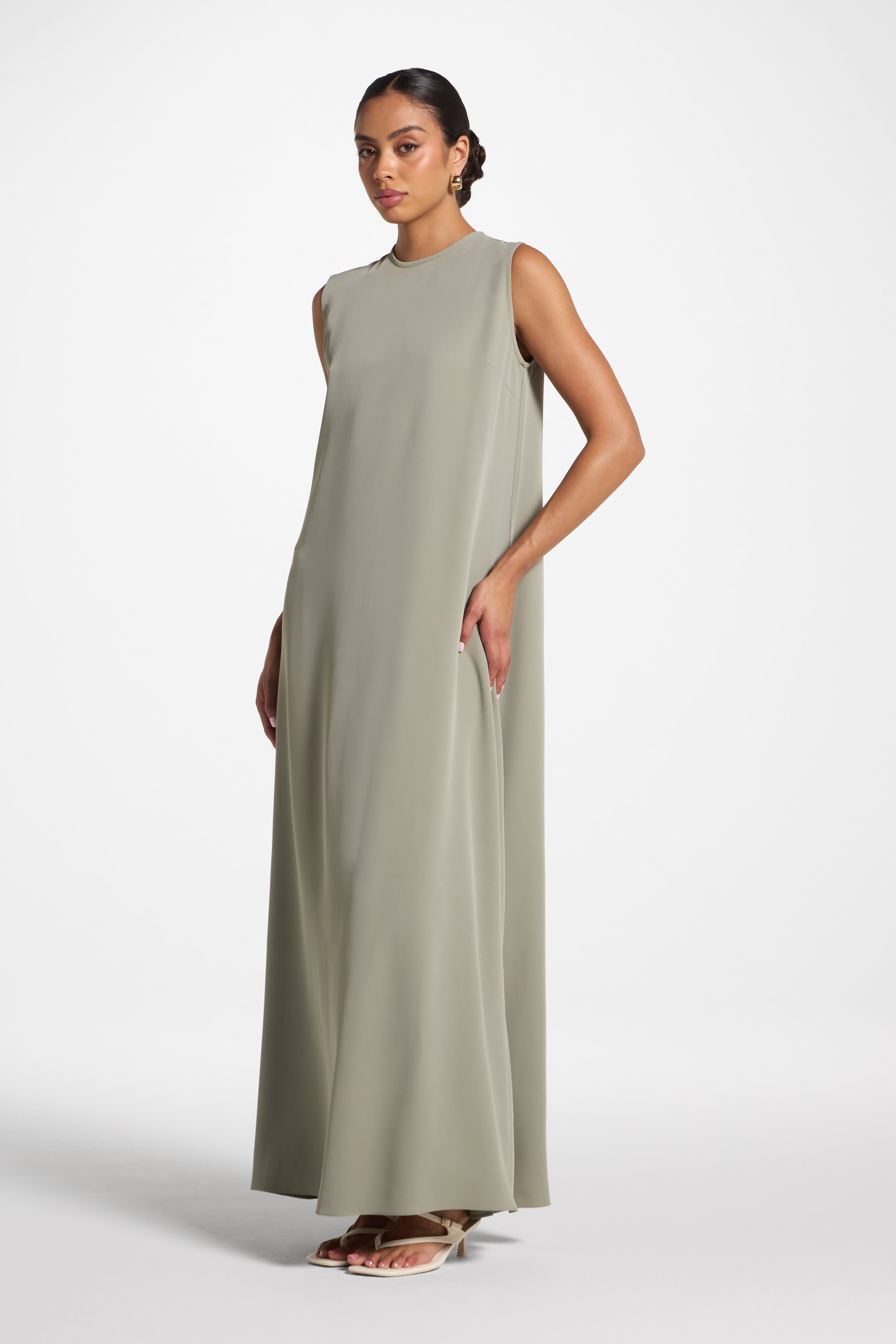 Signature Sleeveless Inner Maxi Dress - Dusty Olive Abayas Veiled