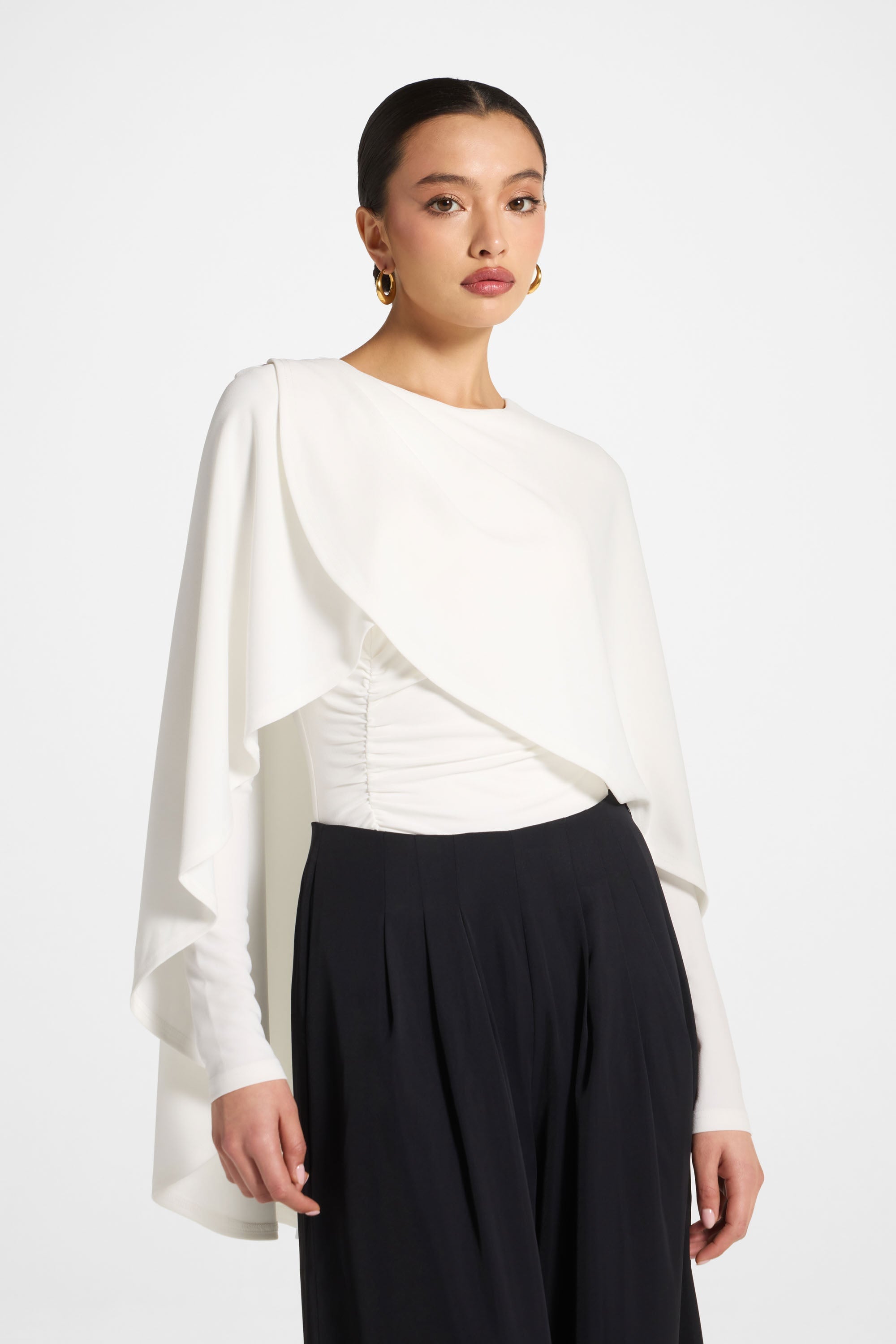 Signature Stretch Cape Bodysuit - White Abayas Veiled