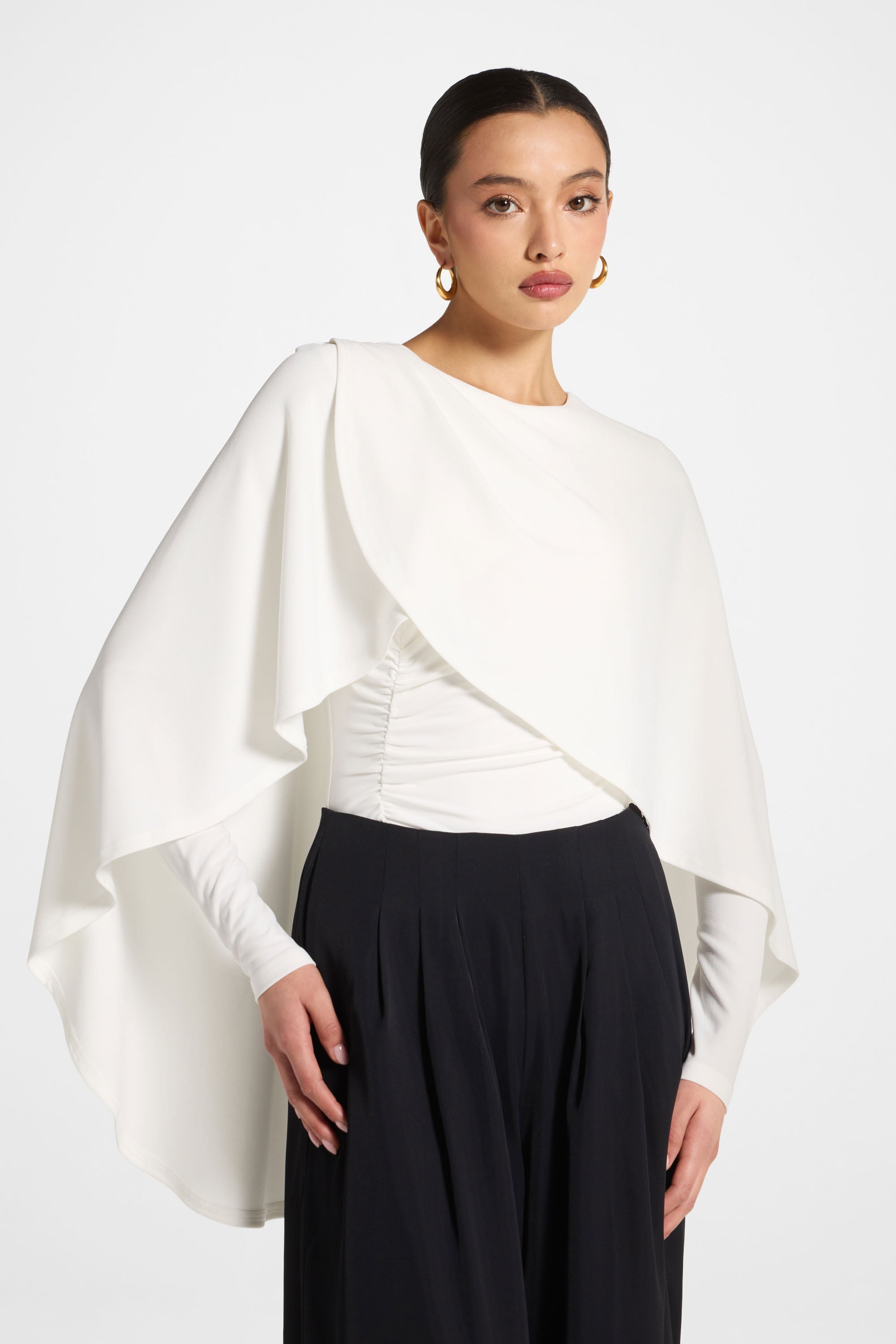 Signature Stretch Cape Bodysuit - White Abayas Veiled