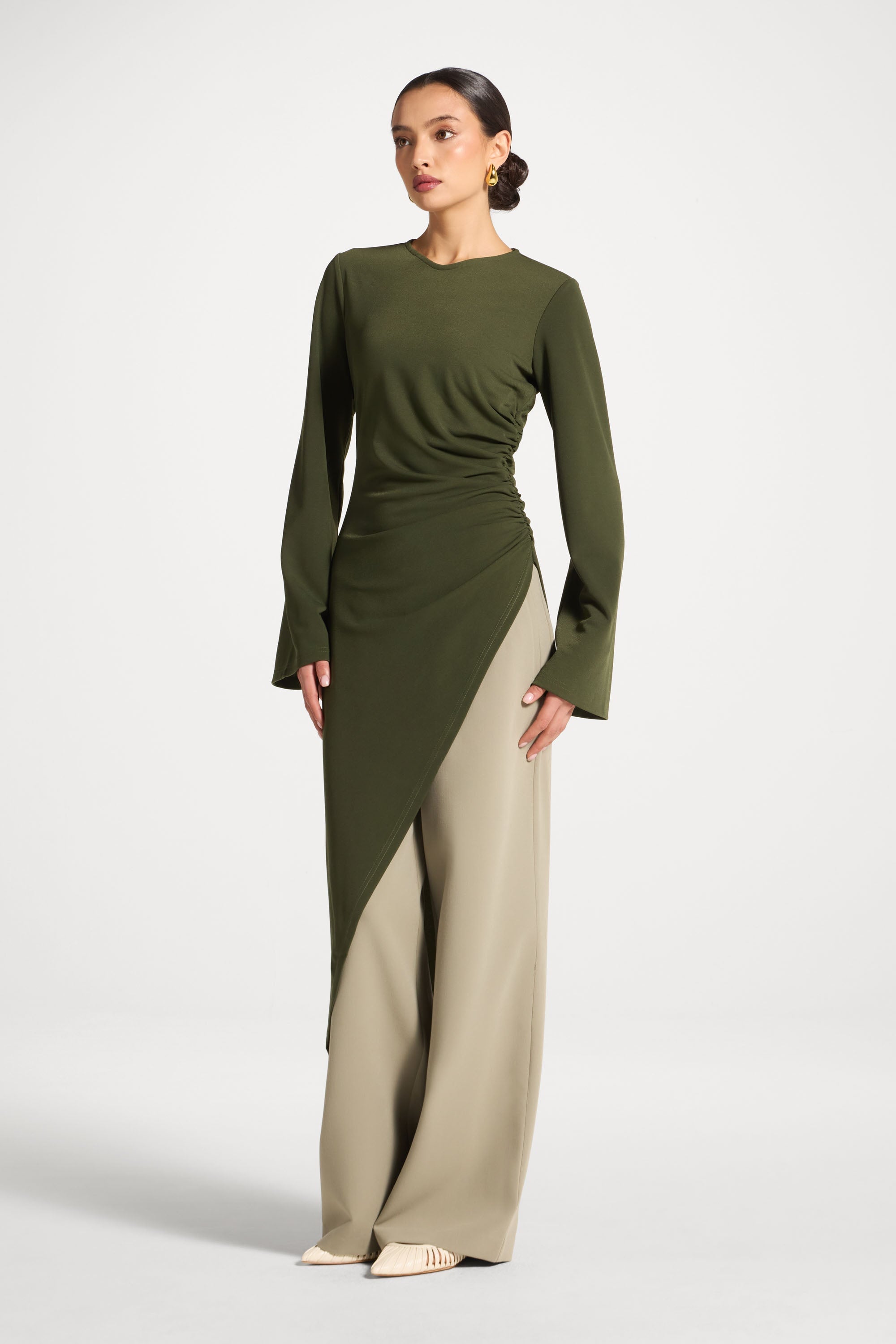 Signature Stretch Midi Tunic Top - Olive Abayas Veiled