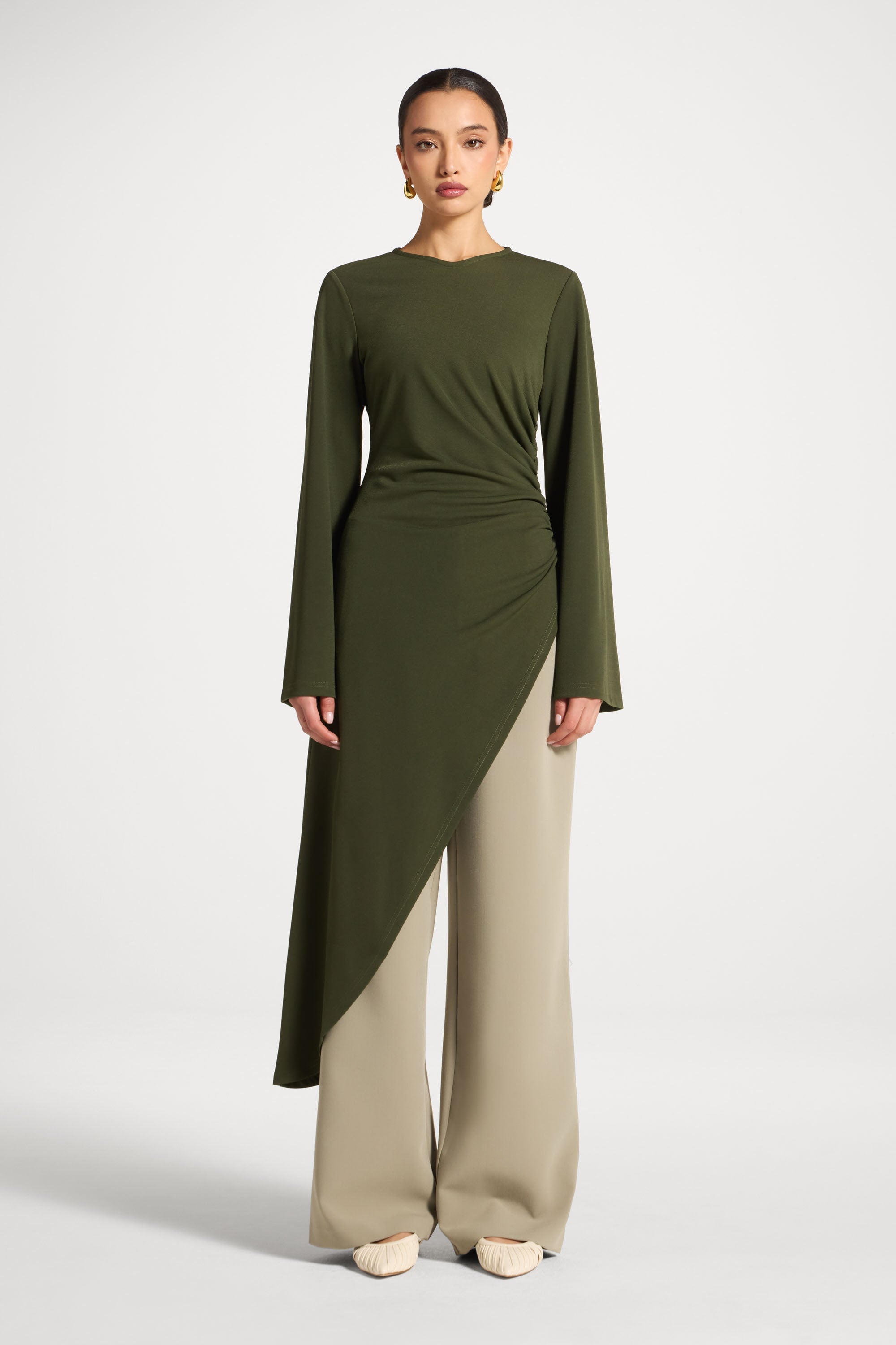 Signature Stretch Midi Tunic Top - Olive Abayas Veiled