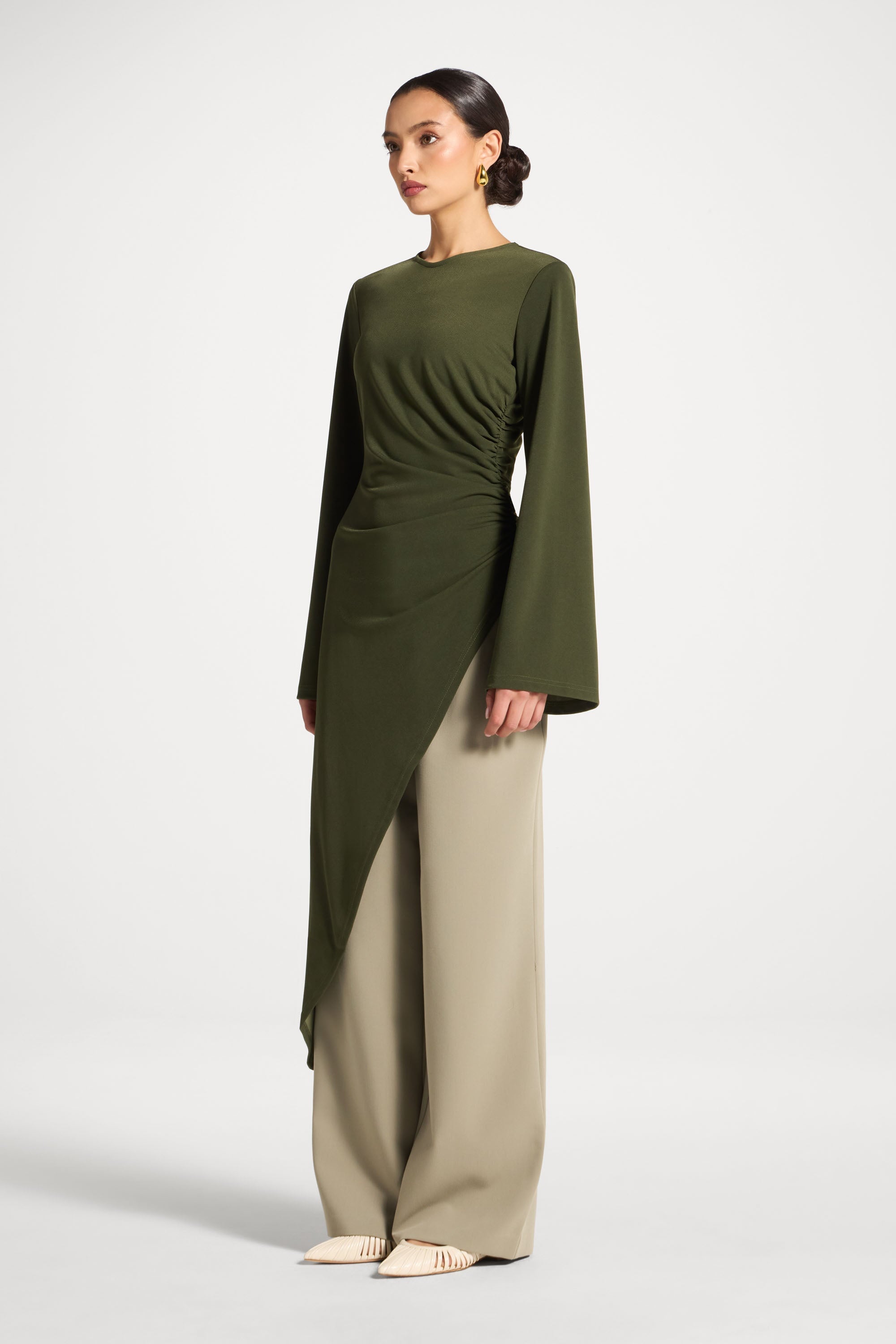 Signature Stretch Midi Tunic Top - Olive Abayas Veiled