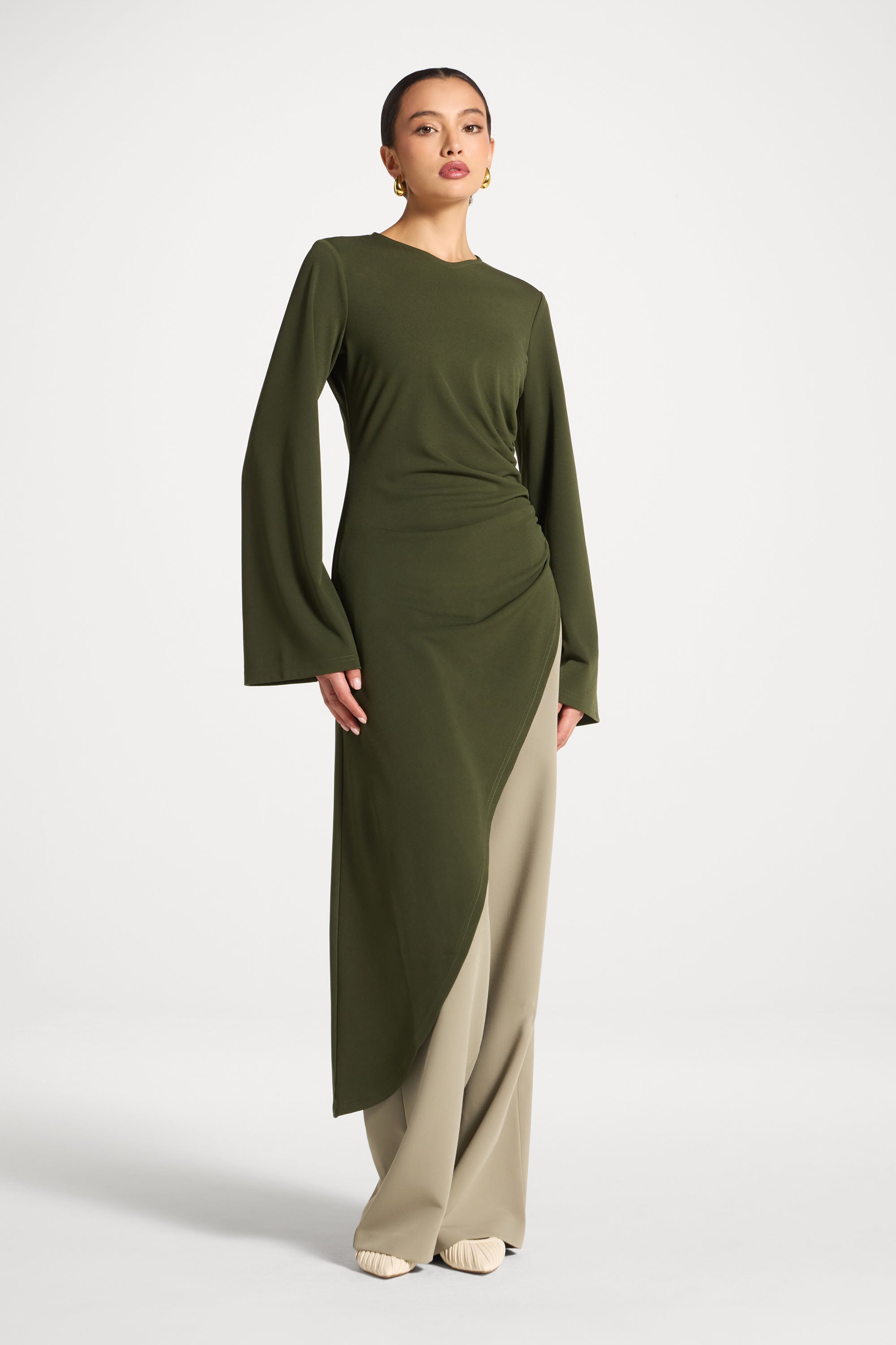 Signature Stretch Midi Tunic Top - Olive Abayas Veiled