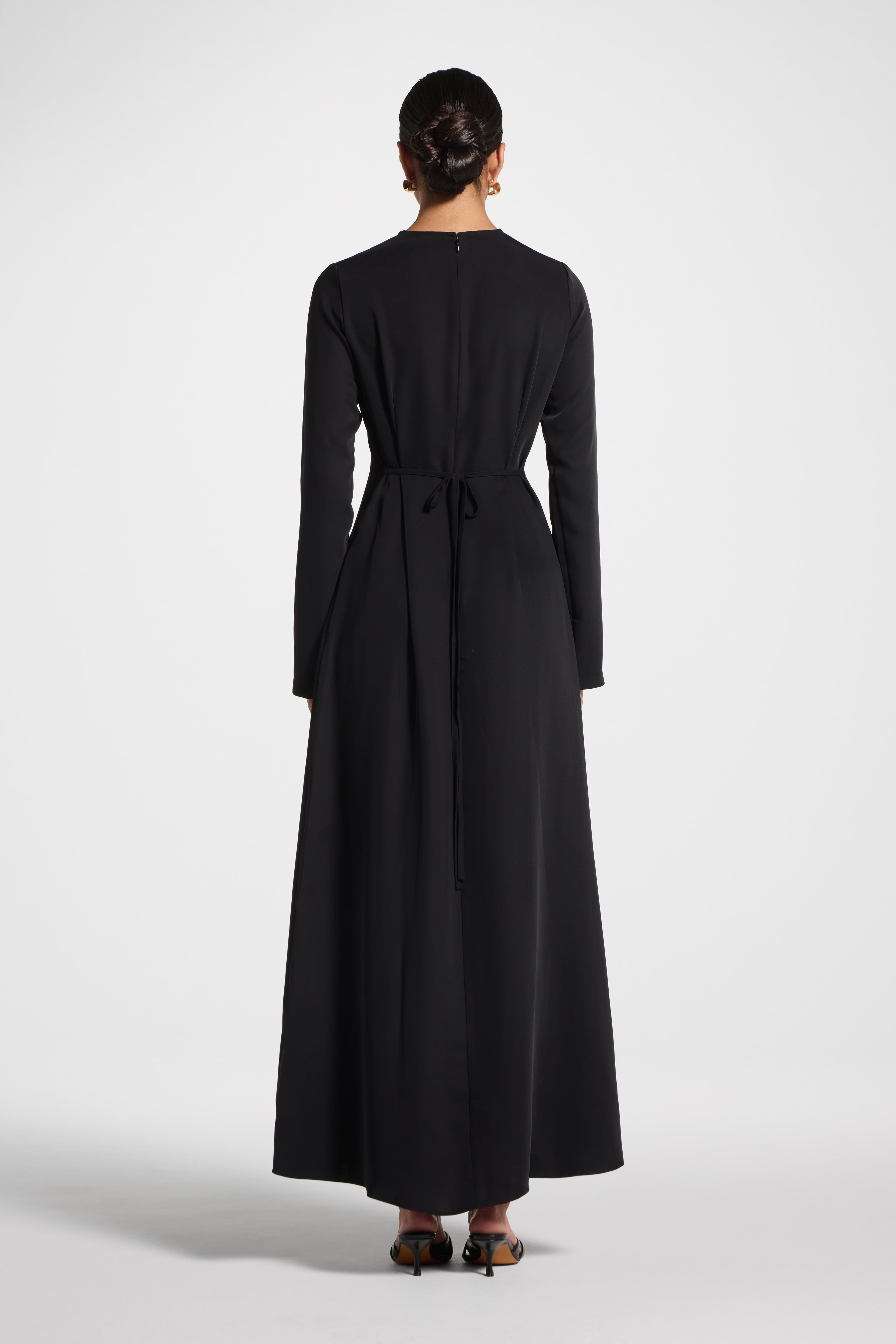 Signature Tie Back Maxi Dress - Black Abayas Veiled