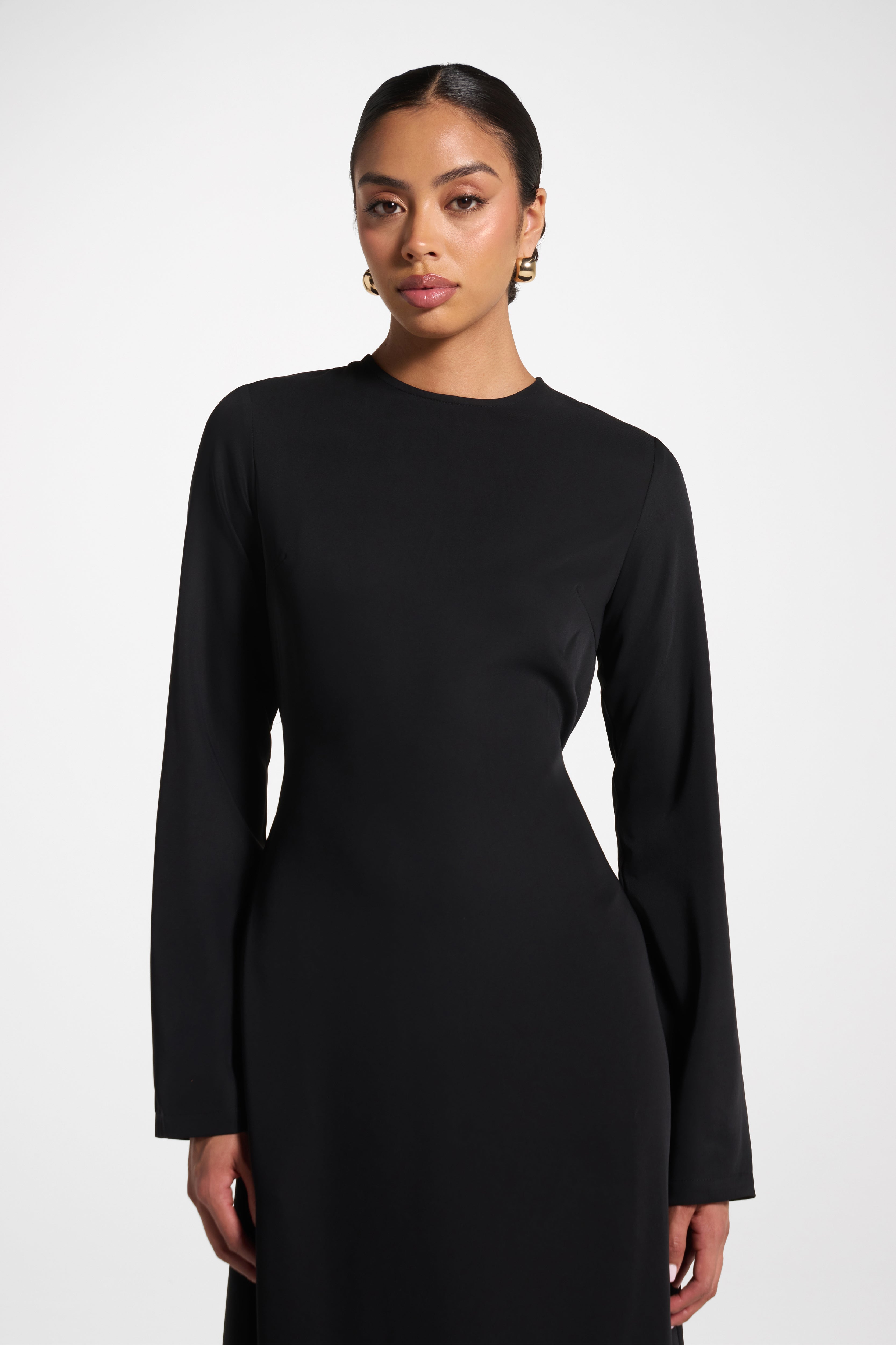 Signature Tie Back Maxi Dress - Black Abayas Veiled