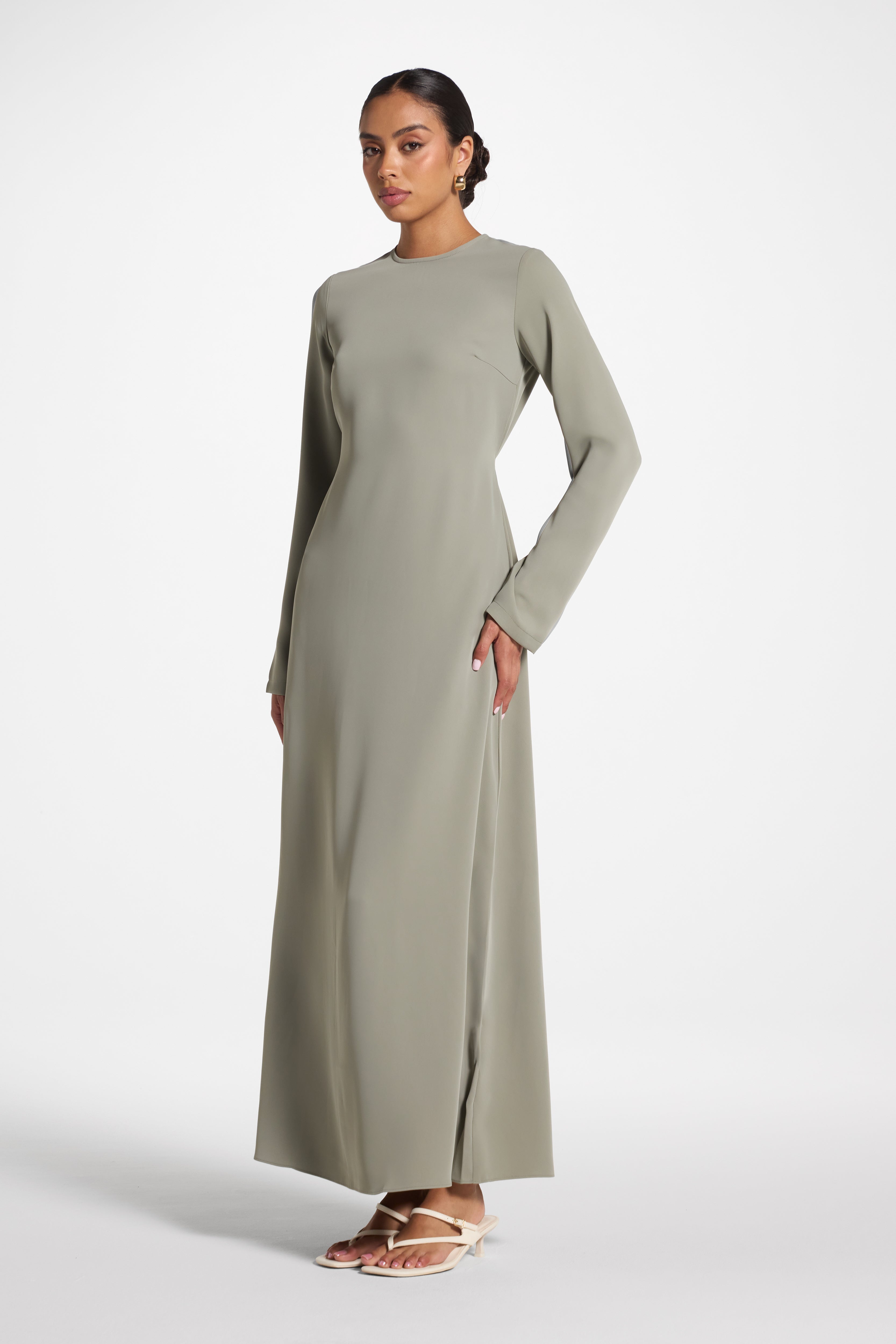 Signature Tie Back Maxi Dress - Dusty Olive Abayas Veiled