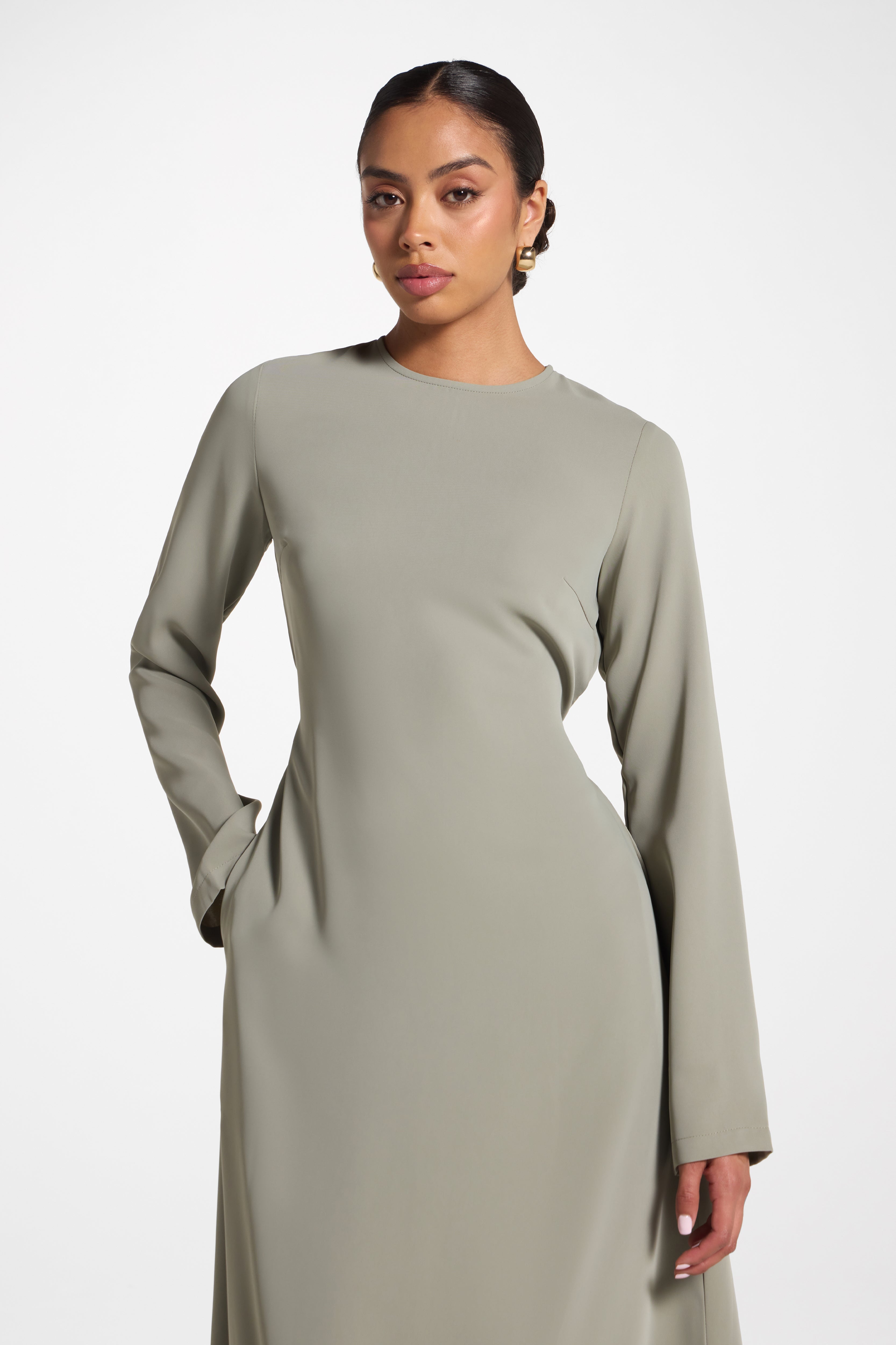 Signature Tie Back Maxi Dress - Dusty Olive Abayas Veiled