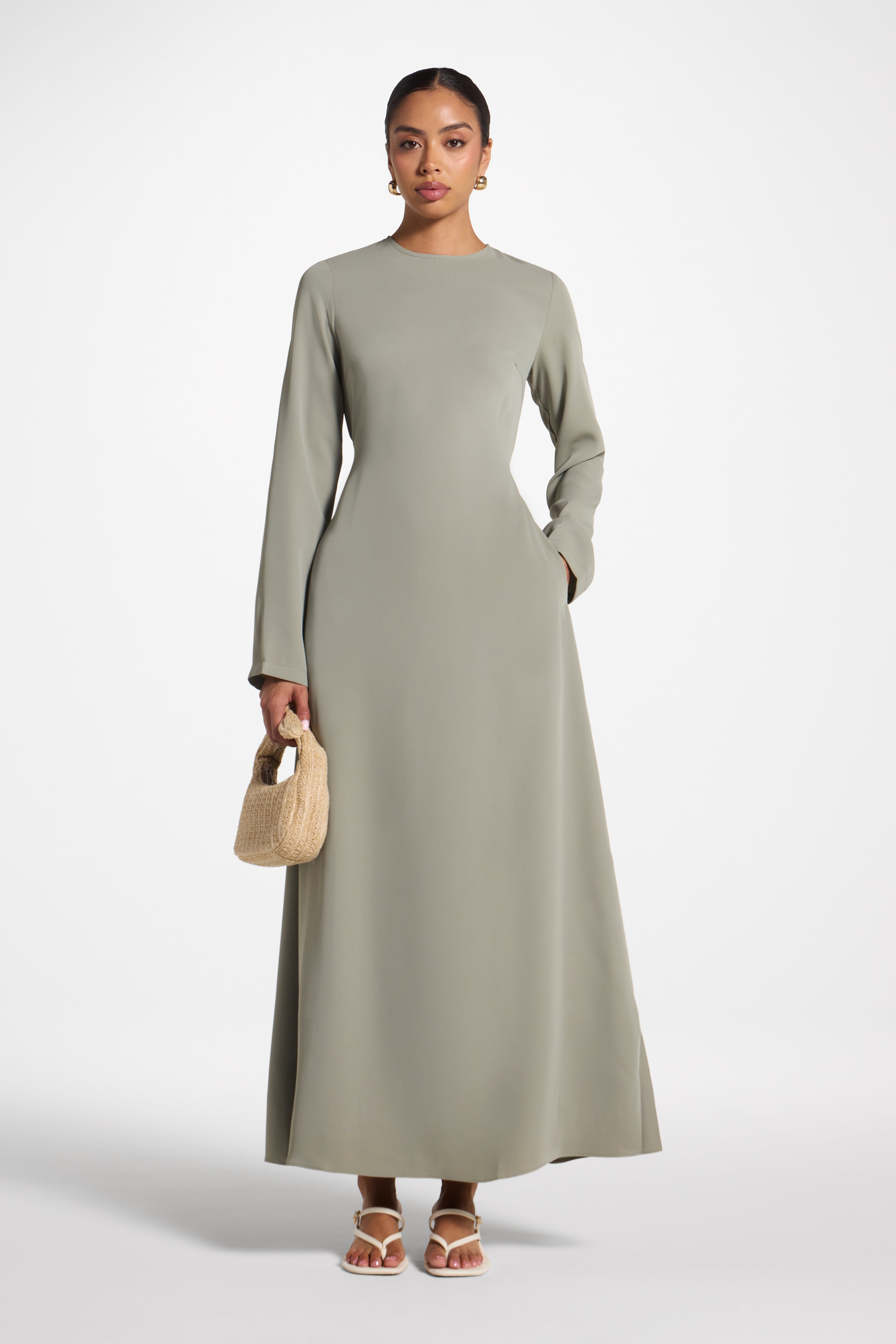 Signature Tie Back Maxi Dress - Dusty Olive Abayas Veiled