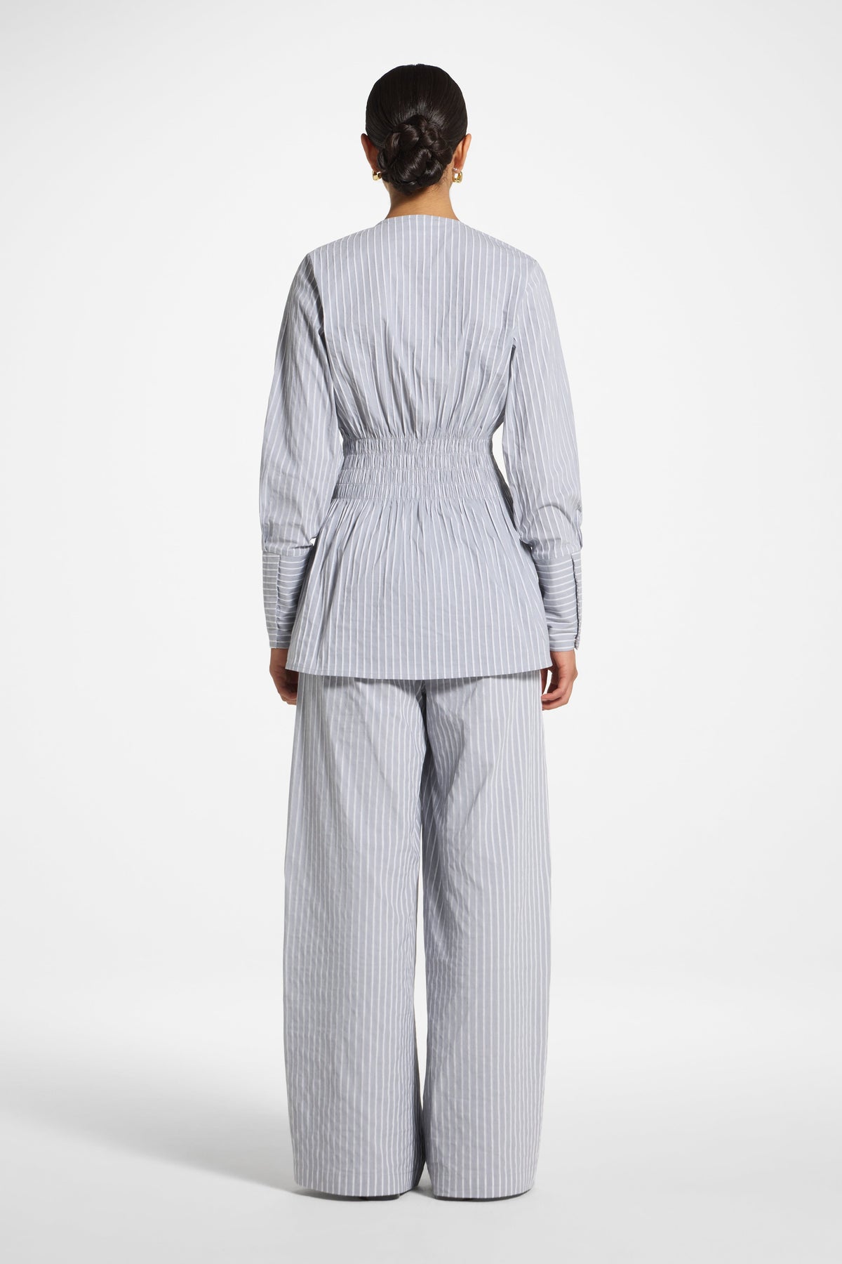 Smocked Cotton Button-Up Top - Slate Top Veiled