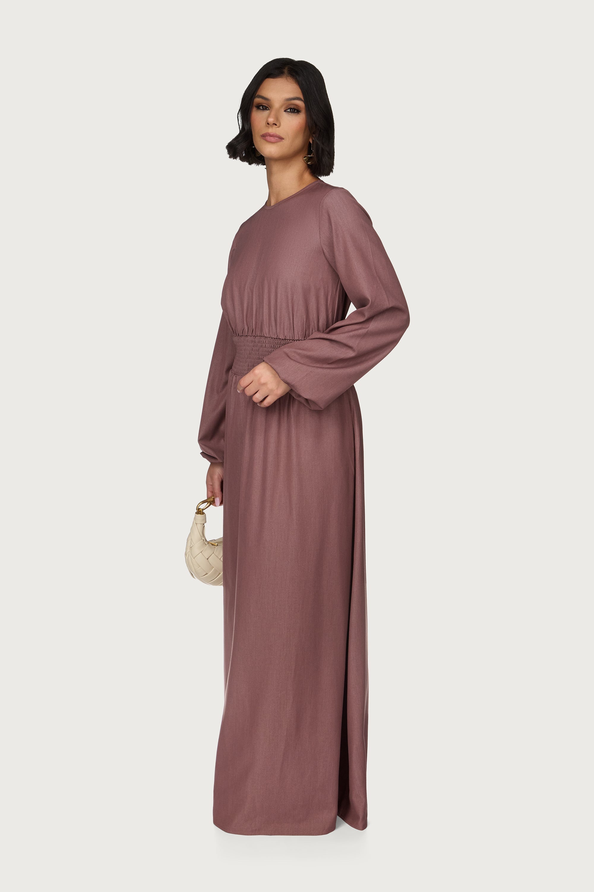 Smocked Waist Dress - Berry Abayas Veiled