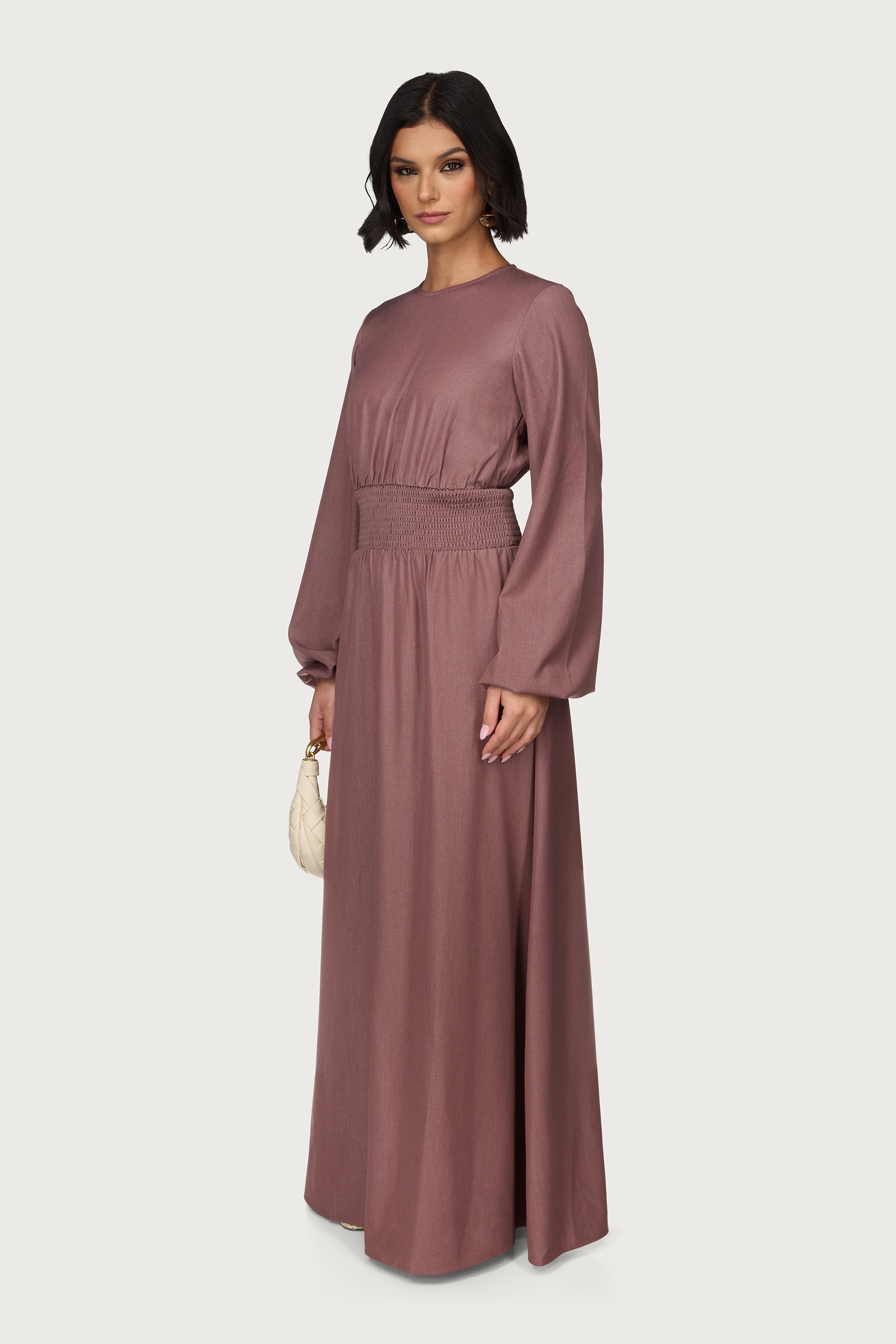 Smocked Waist Dress - Berry Abayas Veiled