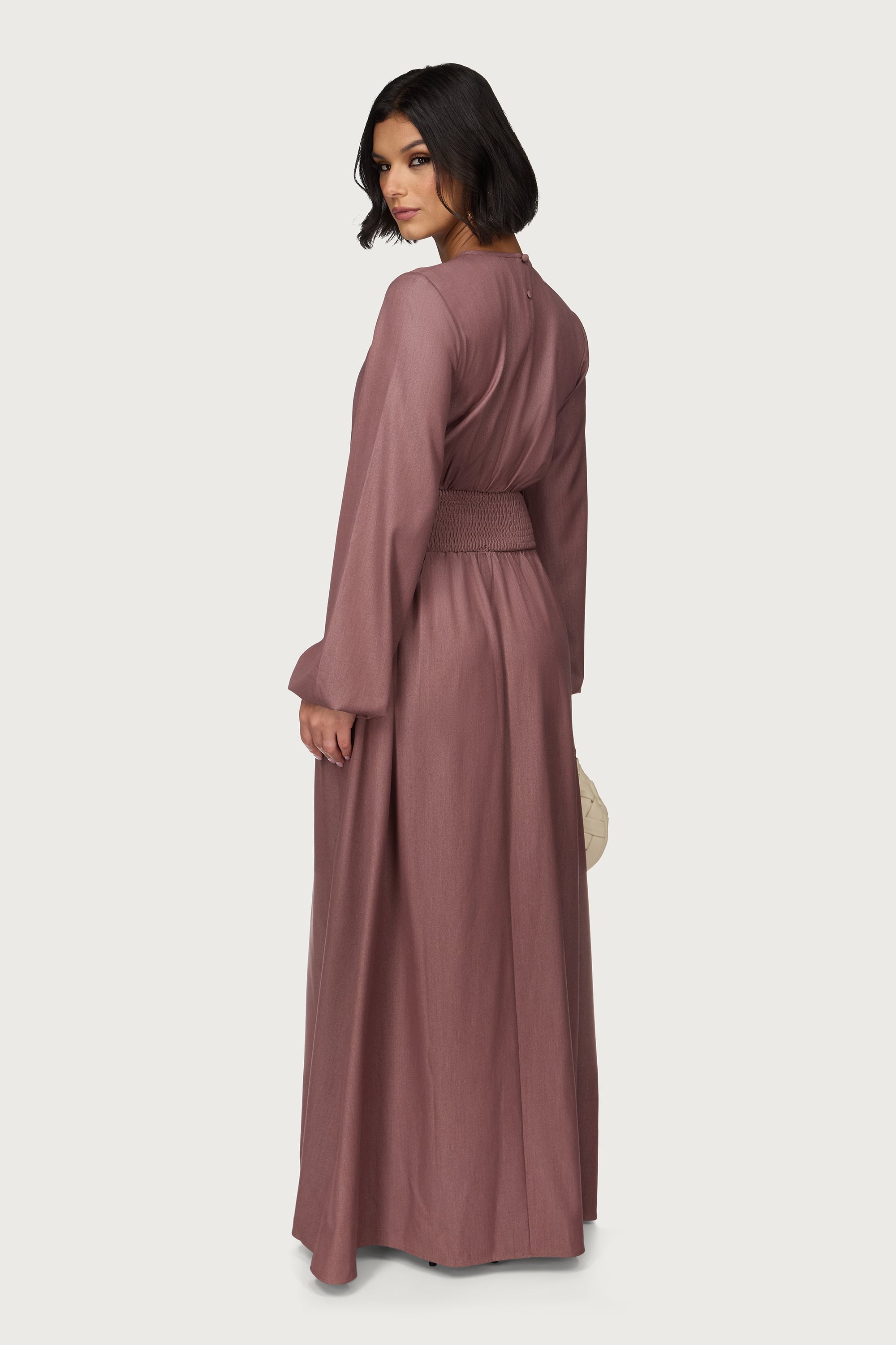 Smocked Waist Dress - Berry Abayas Veiled