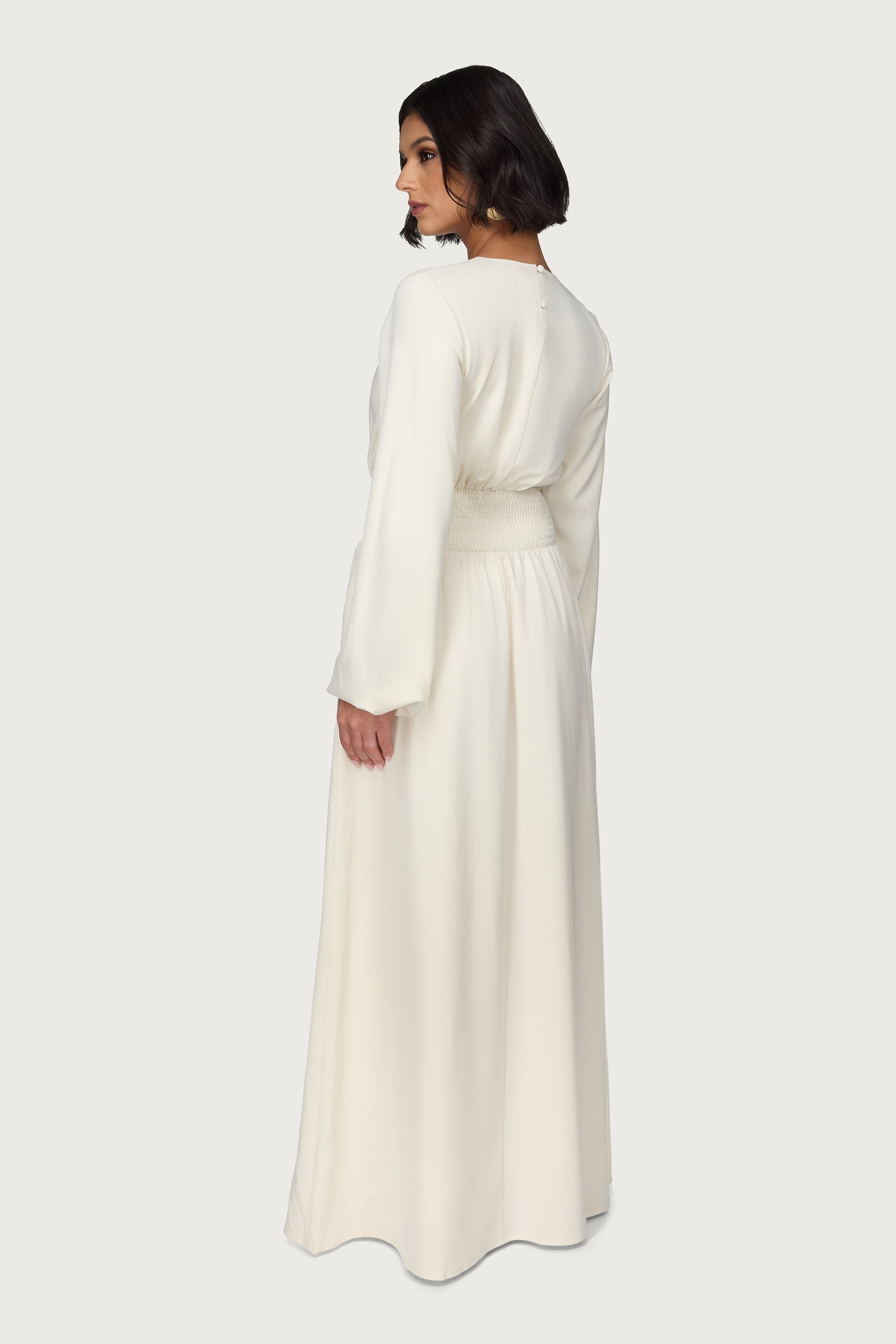 Smocked Waist Dress - Bone Abayas Veiled