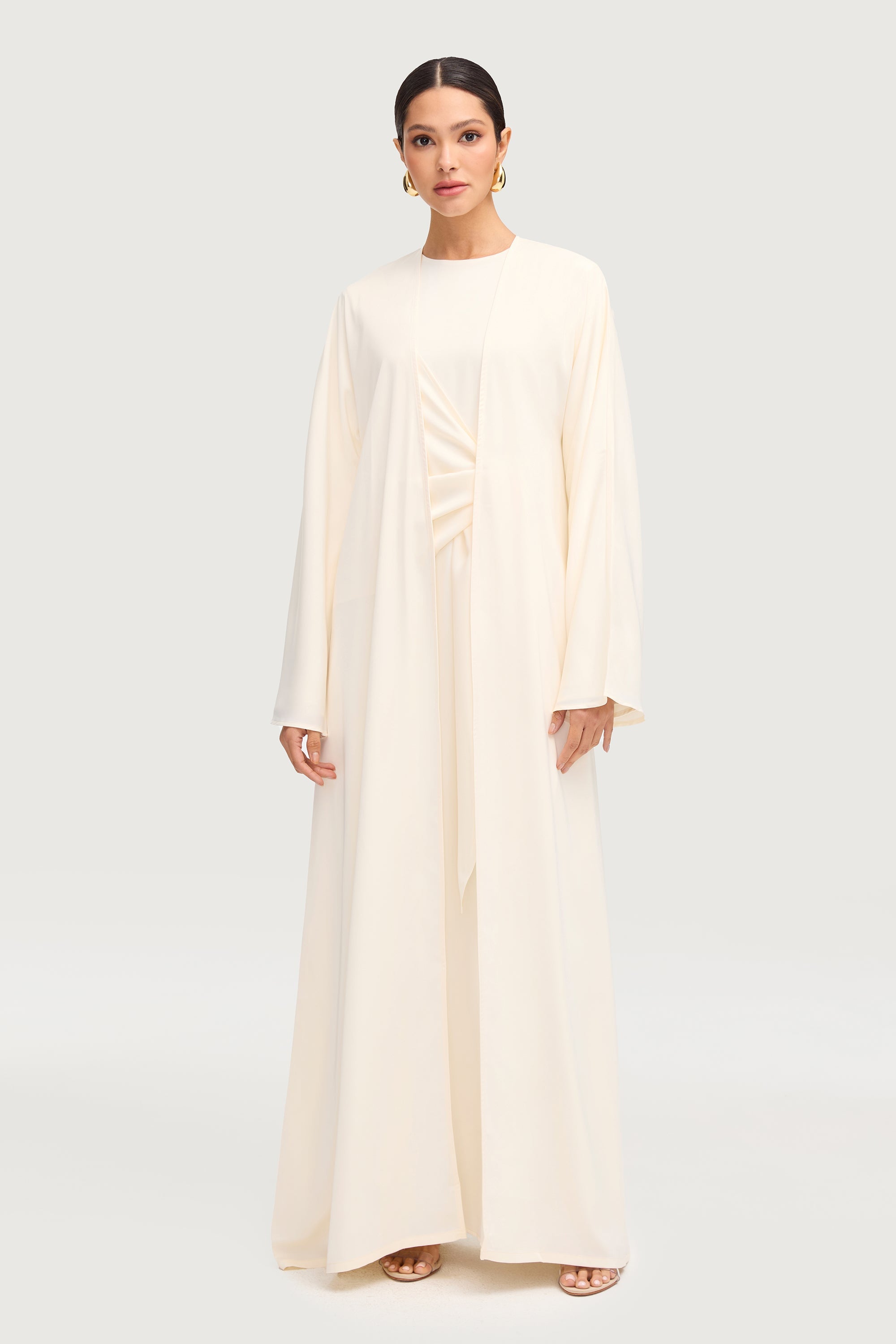 white abaya dress Elegant Moroccan Kaftan | Hand-Beaded Dubai | Maxi Farasha Wedding Gown and effortless style Sawda Textured Crepe Abaya Pure