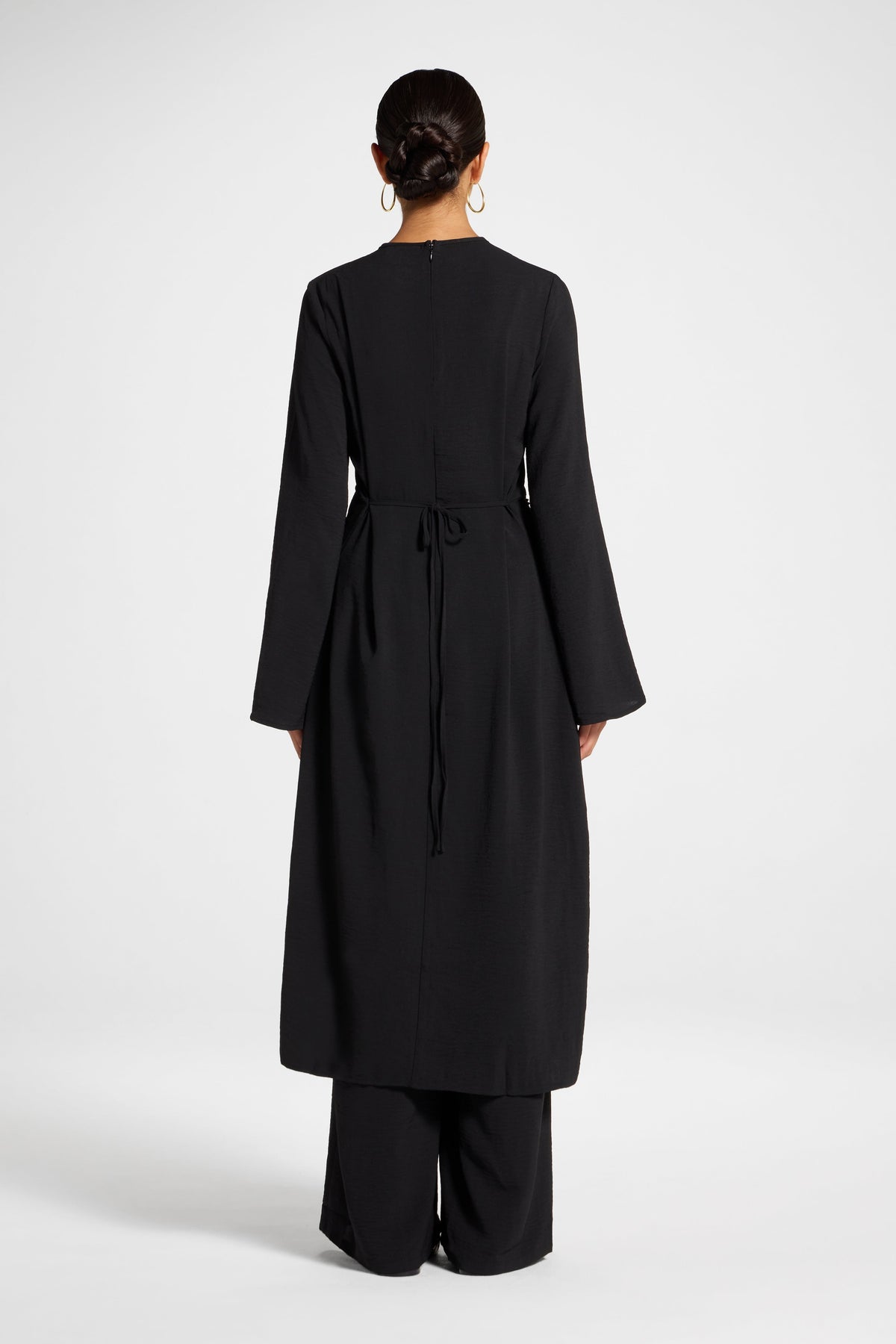 Split Front Tunic Top - Black Veiled