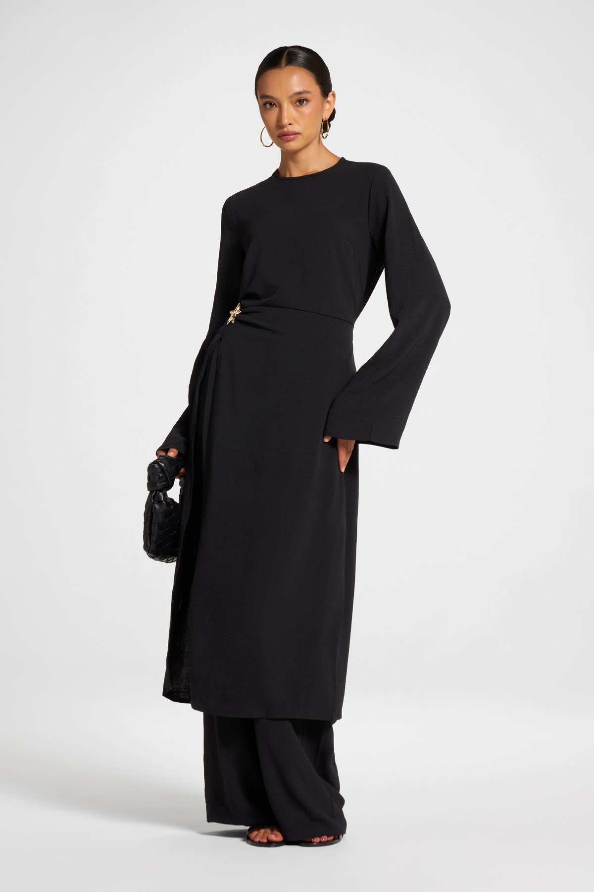 Split Front Tunic Top - Black Veiled