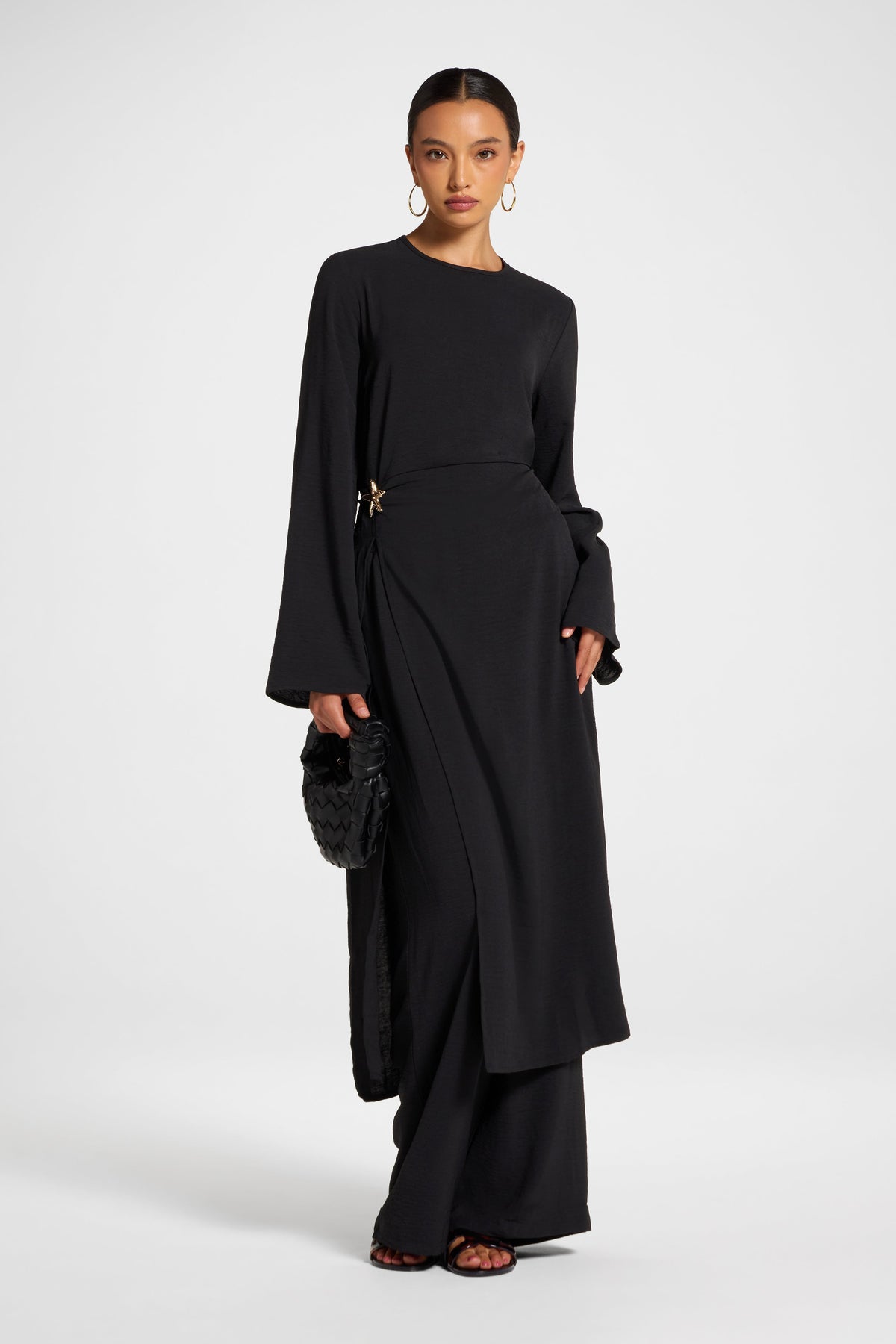 Split Front Tunic Top - Black Veiled